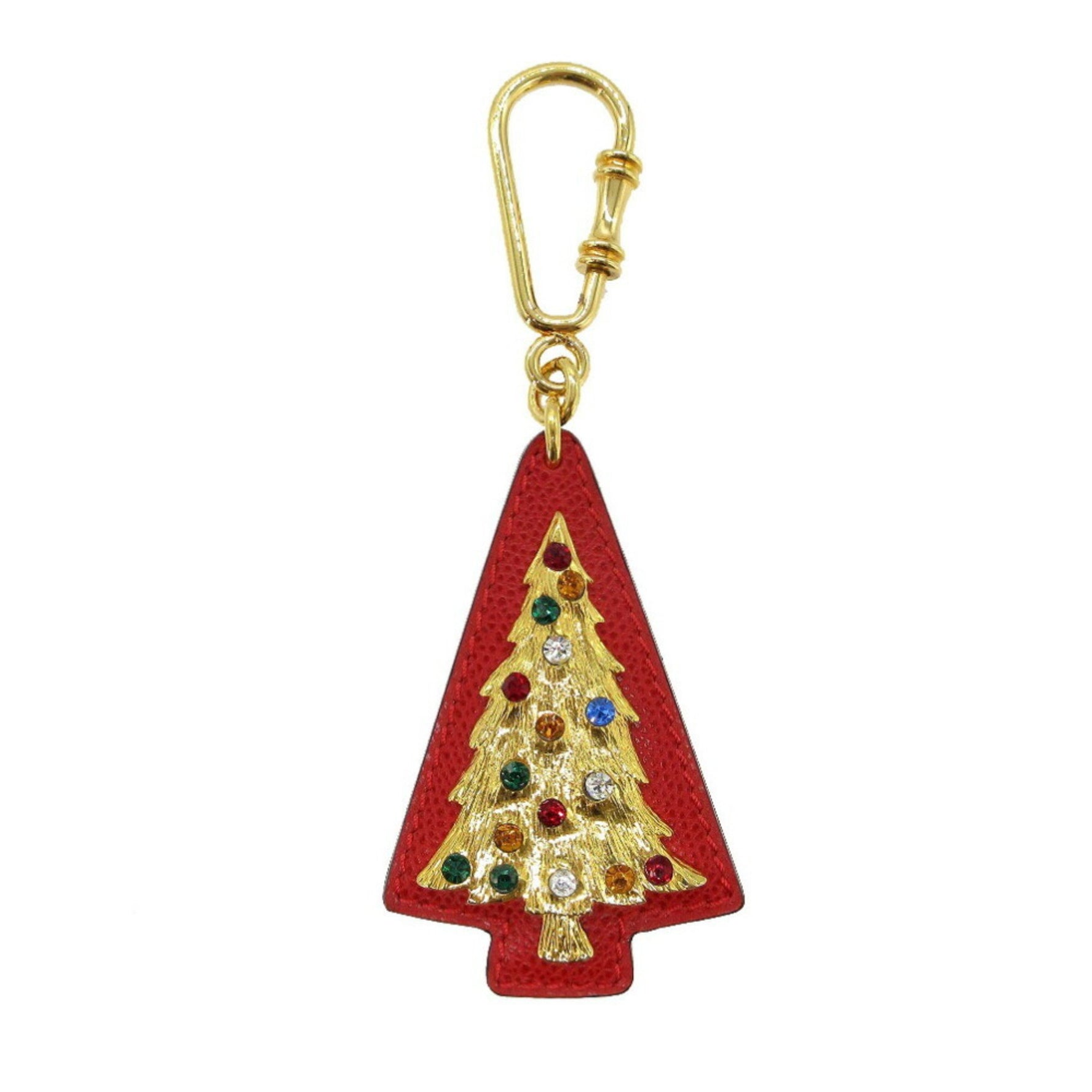Celine Tree Rhinestone Charm Keychain Leather/Metal Red