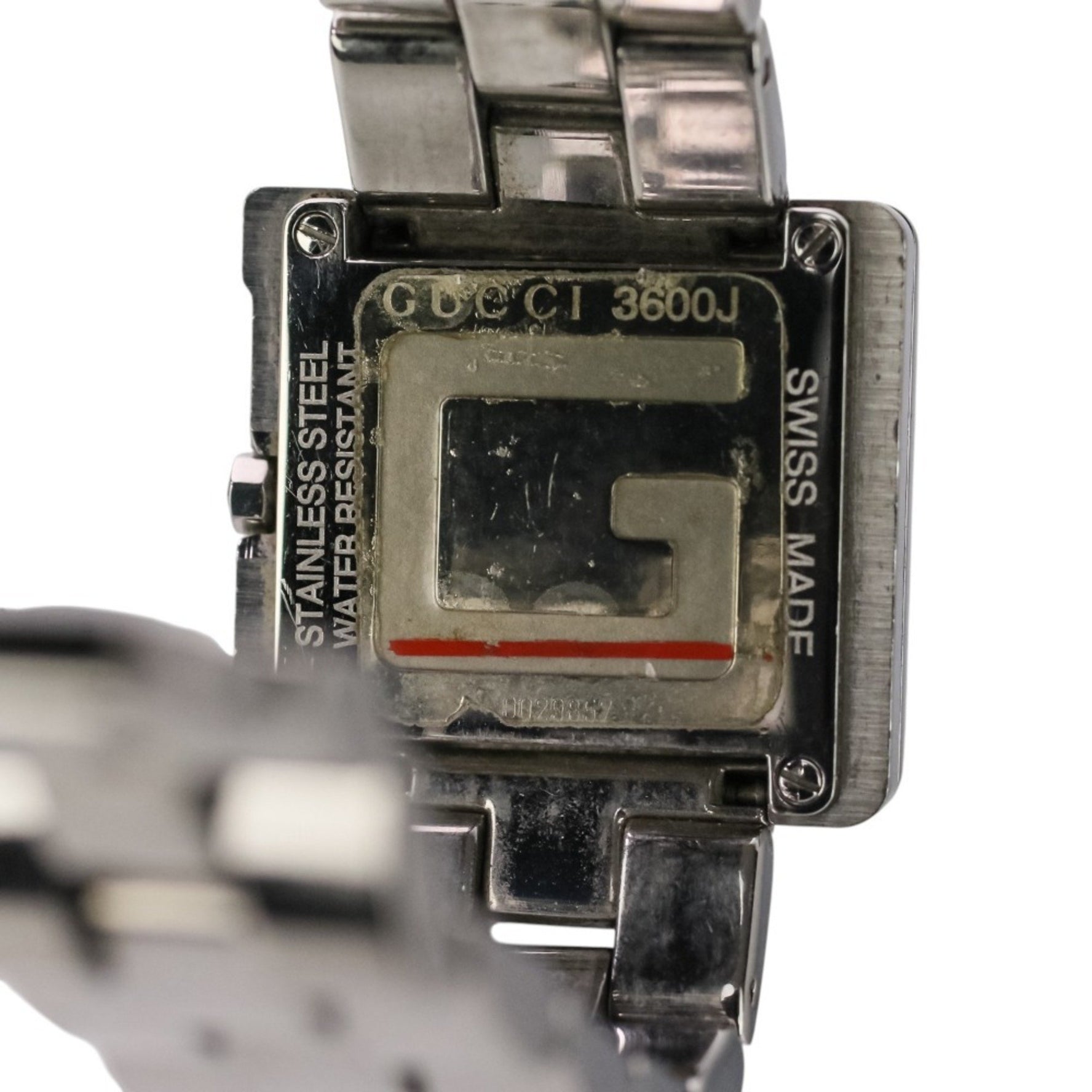 GUCCI G Logo Square Watch, Quartz Movement, Black Dial, Stainless Steel, Silver Color