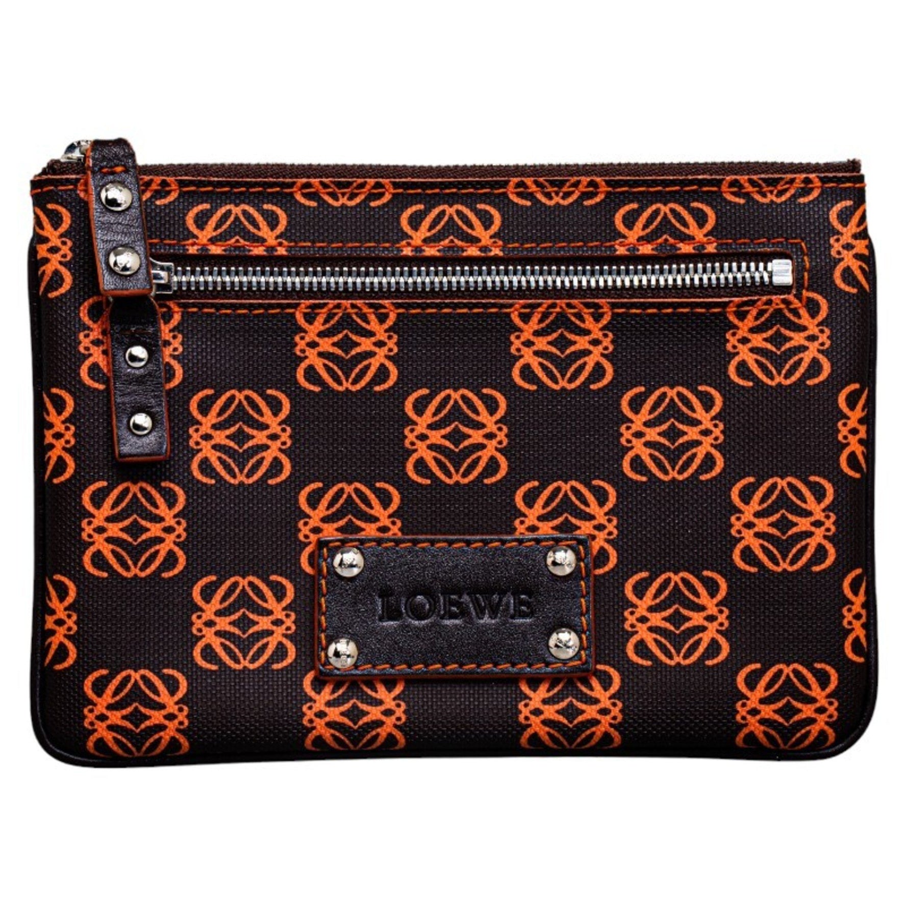 LOEWE Anagram Pouch Black Orange PVC Leather