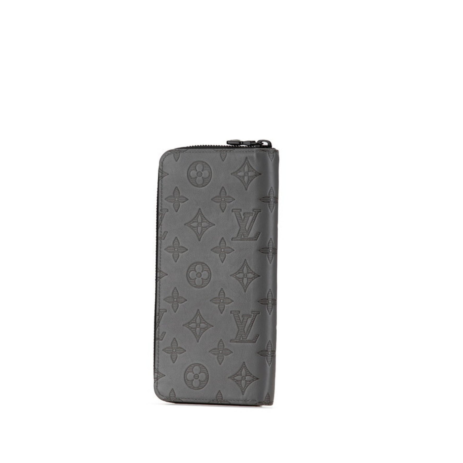 Louis Vuitton Monogram Shadow Zippy Wallet Vertical Long Grey Leather