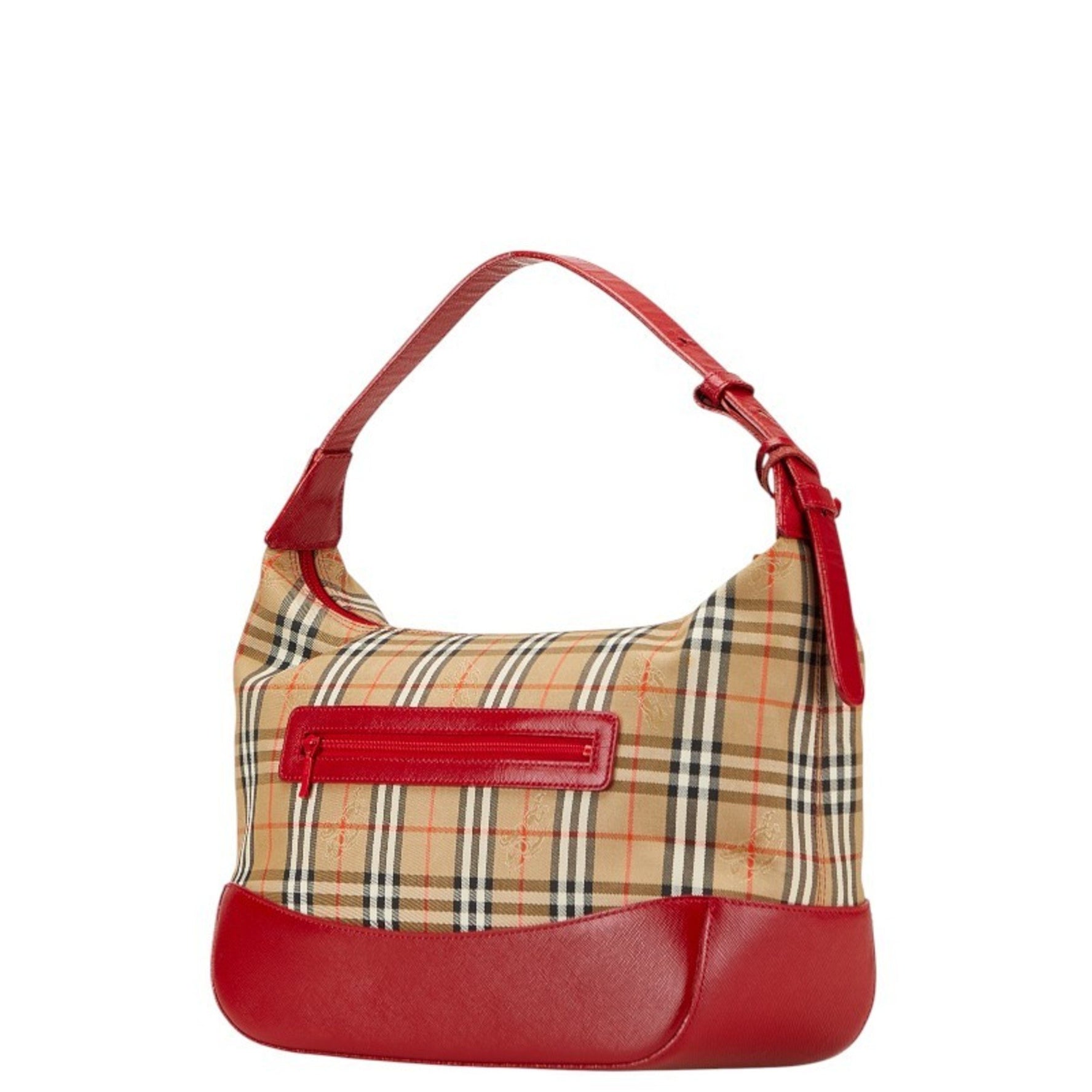 Burberry Nova Check Shadow Horse One-Shoulder Bag in Red and Multicolor Leather Canvas.