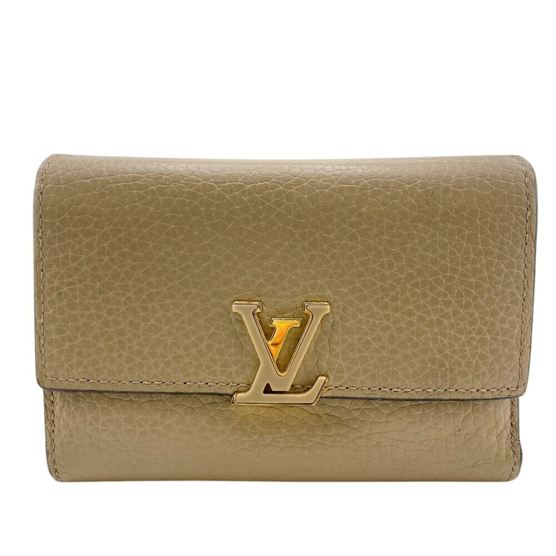 LOUIS VUITTON Portefeuille Capucines Compact Wallet, Taurillon Leather, Bifold Beige