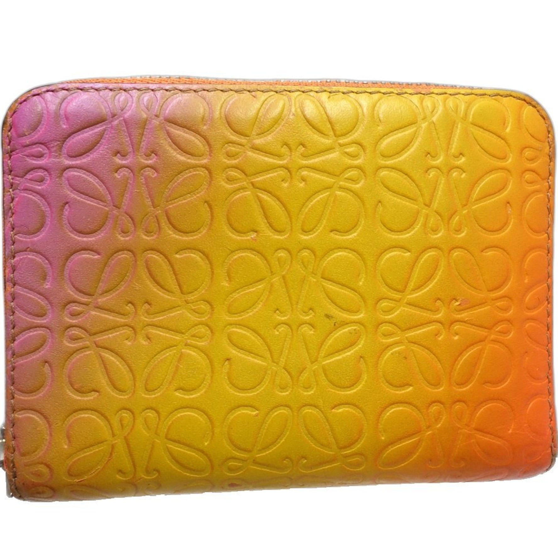LOEWE Wallet/Coin Case 6 Card Zip Wallet Leather Orange Multicolor