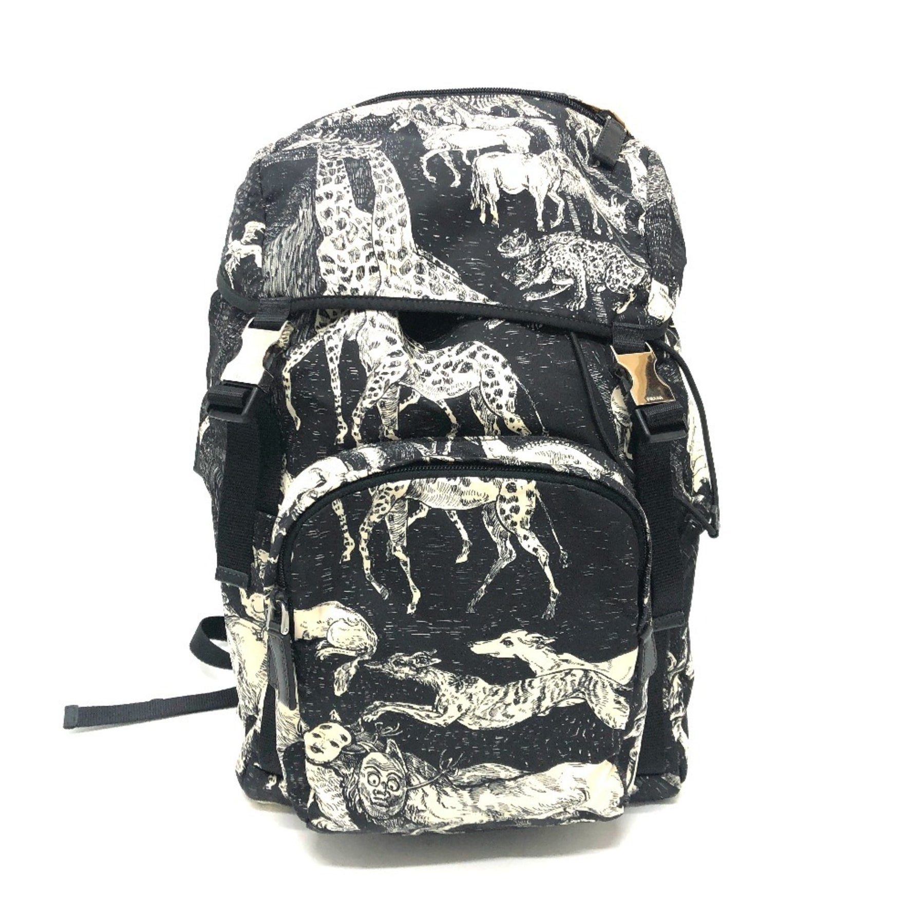 PRADA Animal Print Backpack Bag Rucksack Nylon Men's Black
