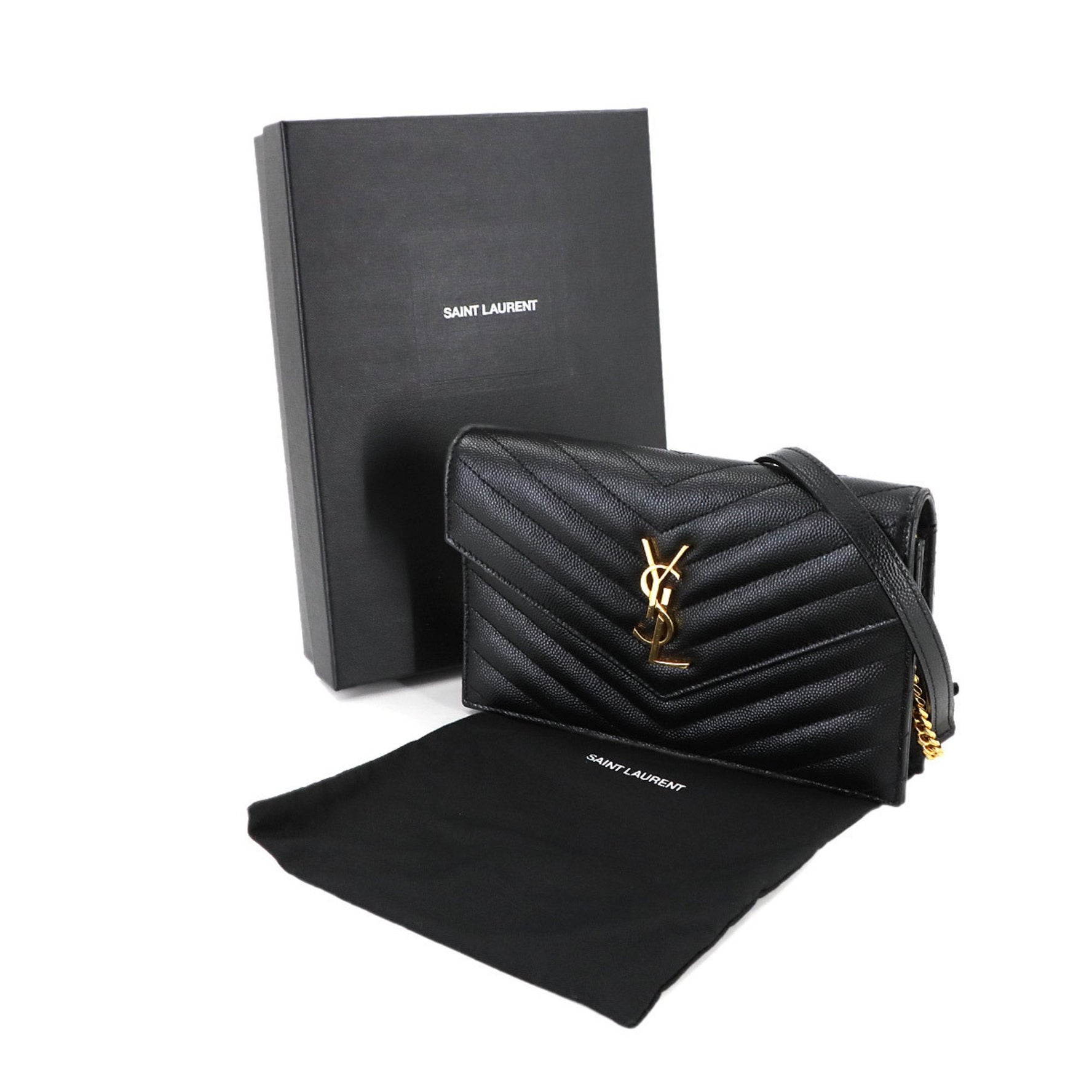 Saint Laurent Cassandre Envelope Chain Wallet, leather with gold hardware (product number