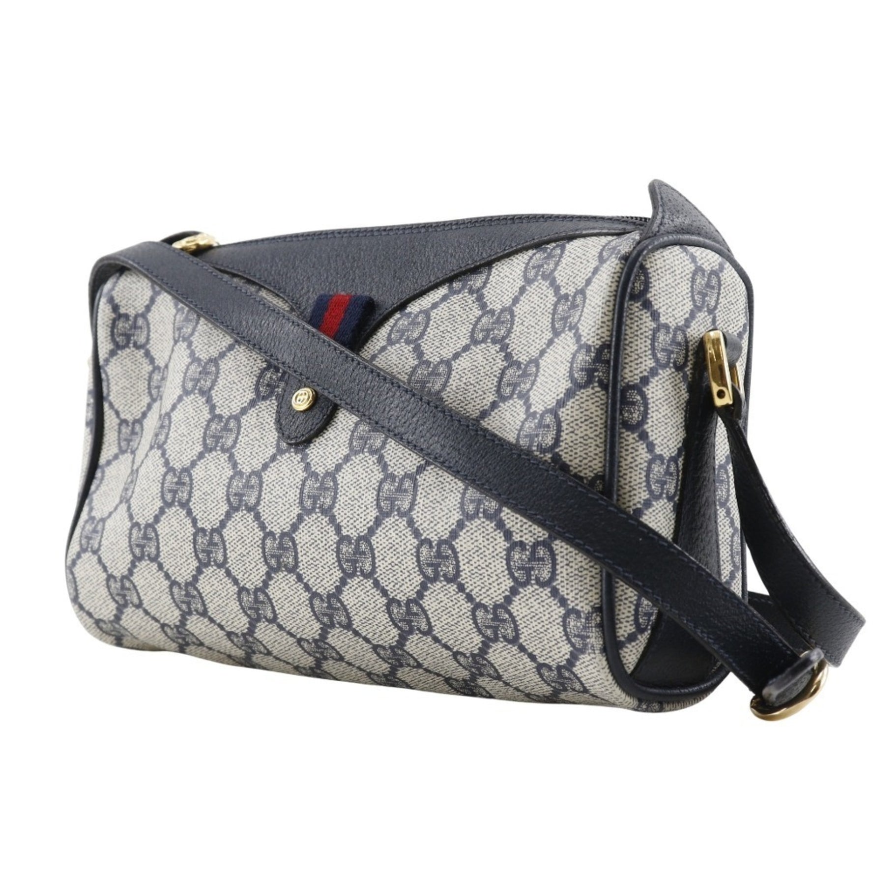 GUCCI Sherry Line Shoulder Bag Old GG Plus Gray/Navy