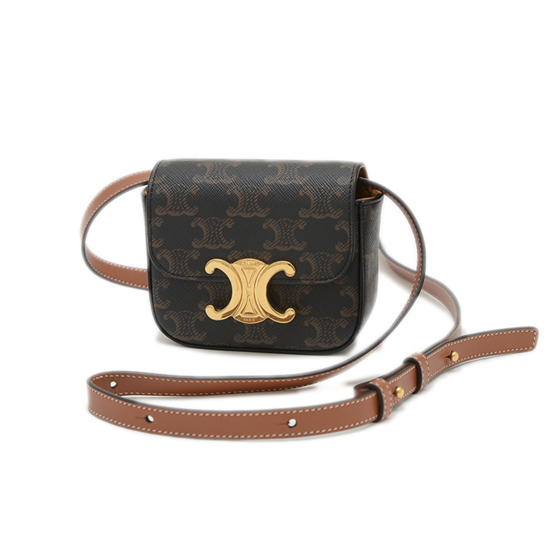 Celine Mini Claude Triomphe Shoulder Bag, Tan