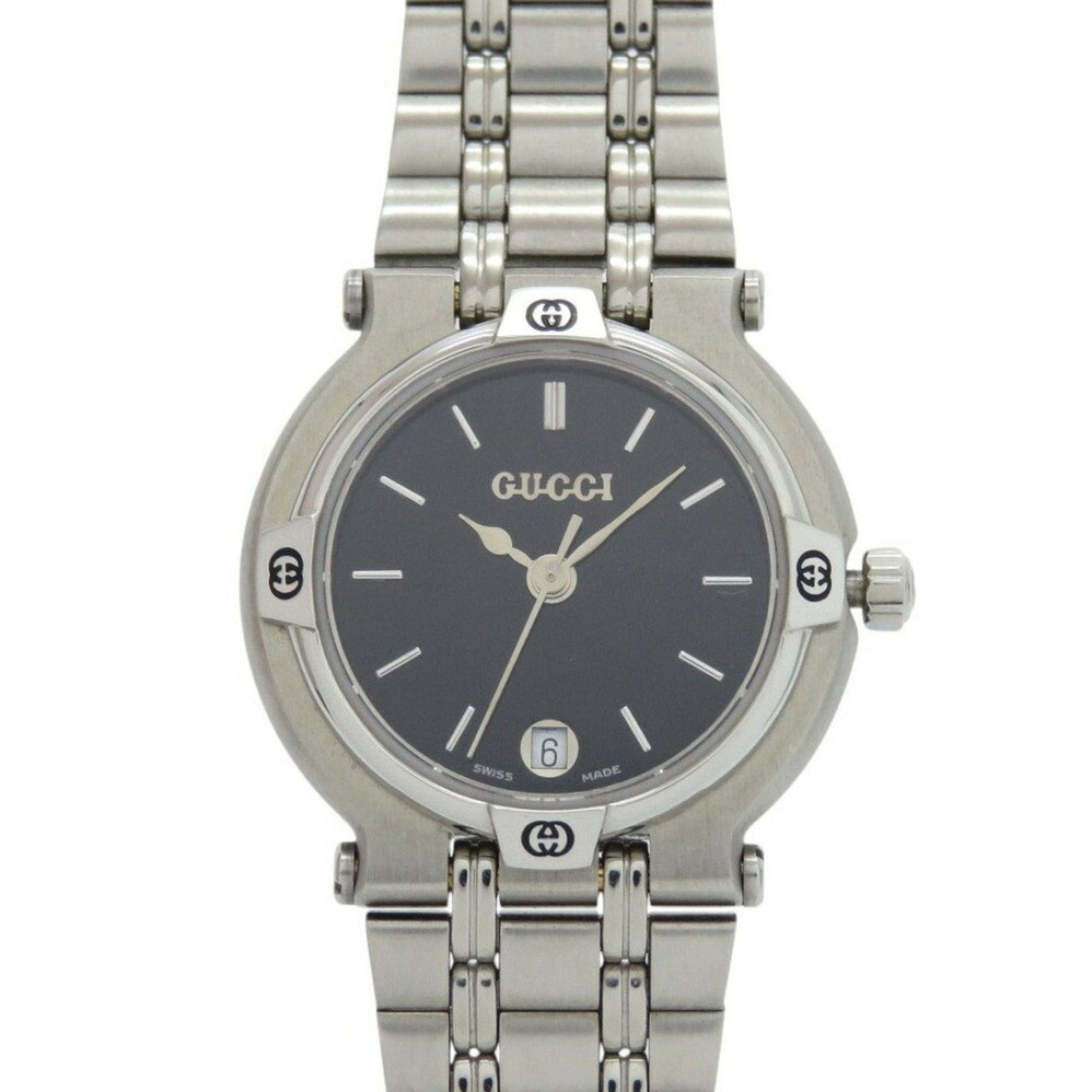 Like new Gucci stainless steel black and silver quartz watch with dial, model