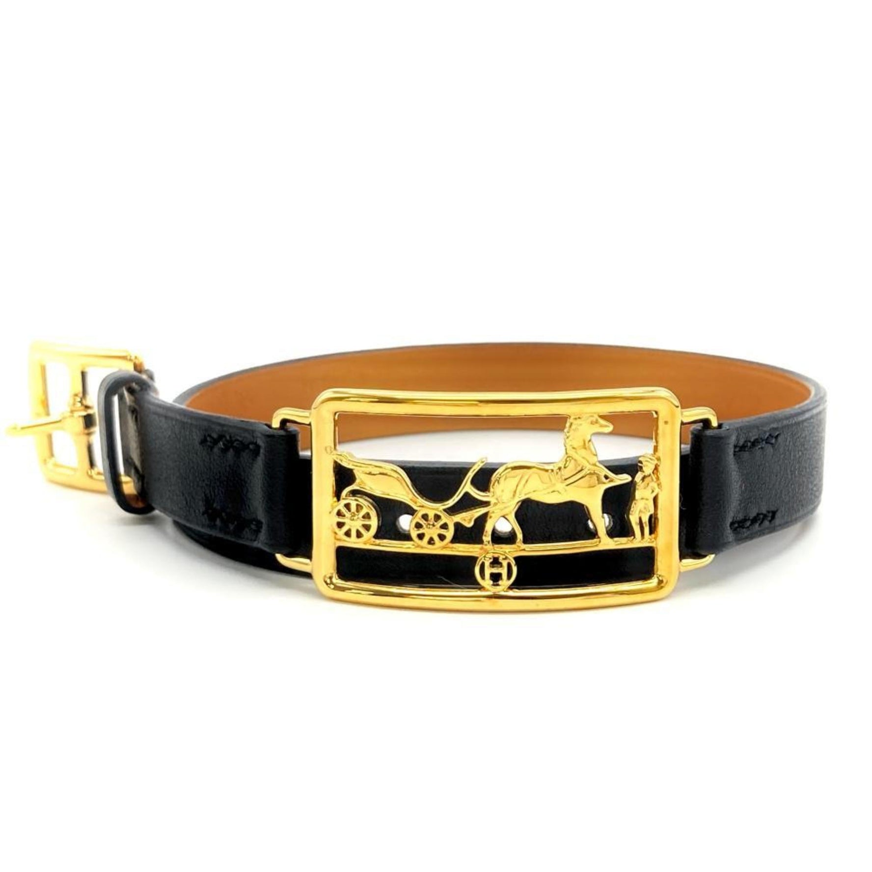 Hermes Caleche Double Tour Bracelet Leather D (made) stamp Black Carriage