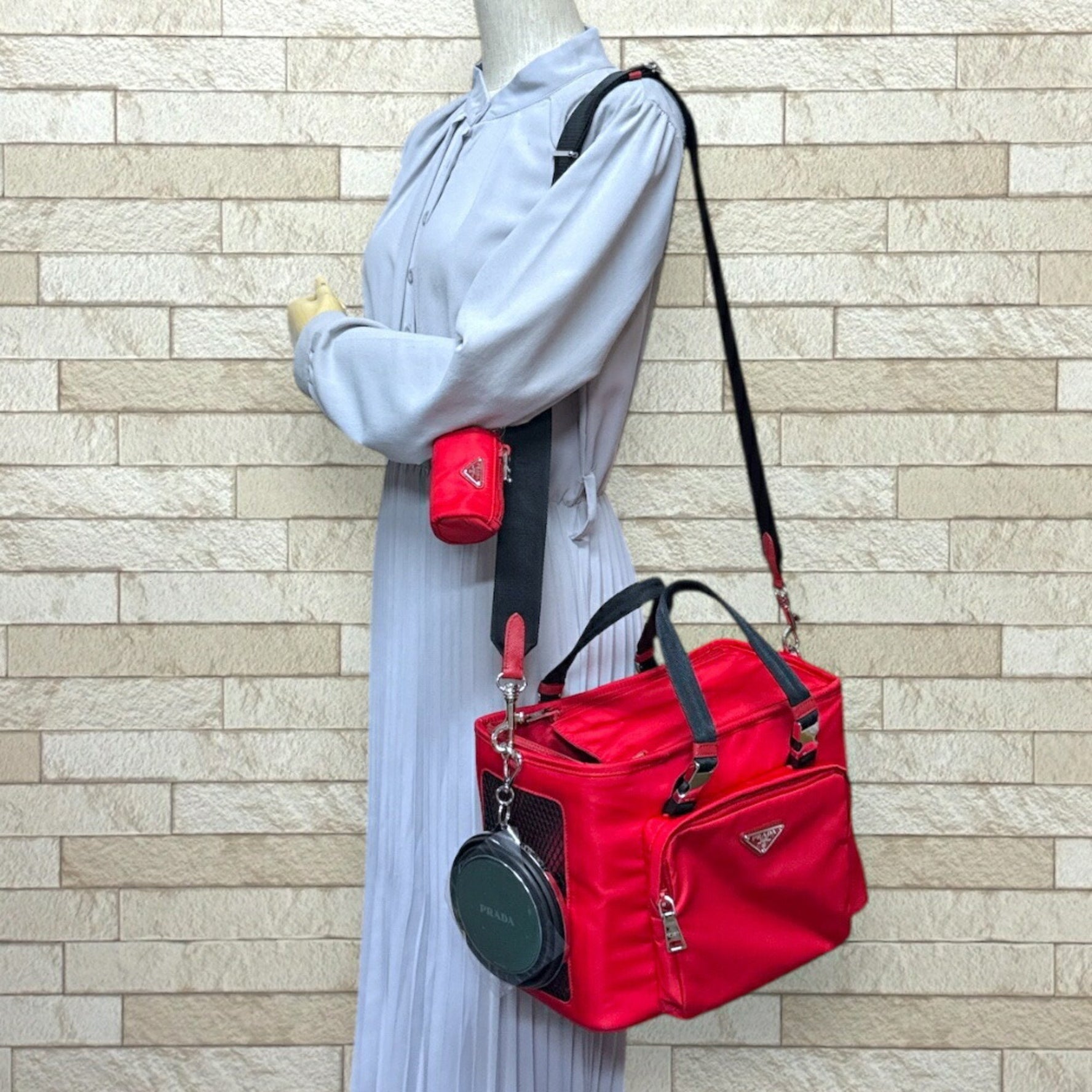 Prada Re-Nylon Pet Bag Shoulder 2VC030 Red Women's PRADA 2-Way