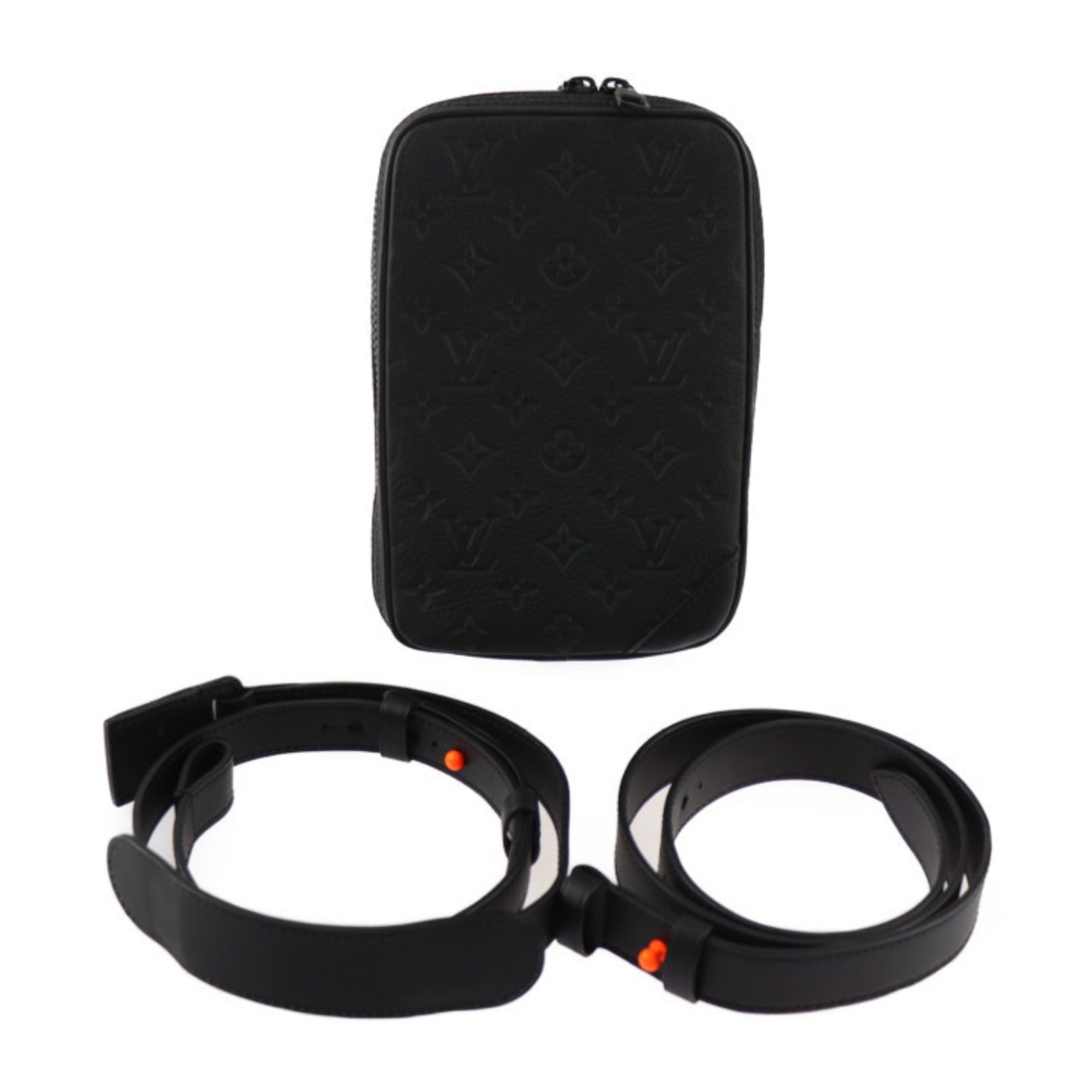 Louis Vuitton Utility Side Bag Shoulder Taurillon Leather Black Orange Body Pouch Vuitton