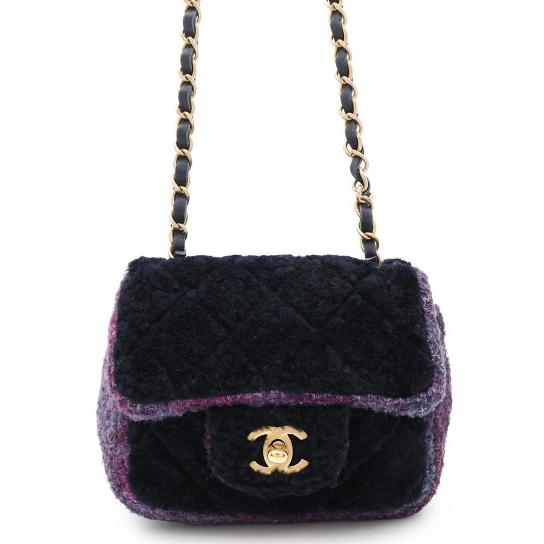 Chanel Chain Shoulder Bag Mini Matelasse Coco Mark Wool Fur