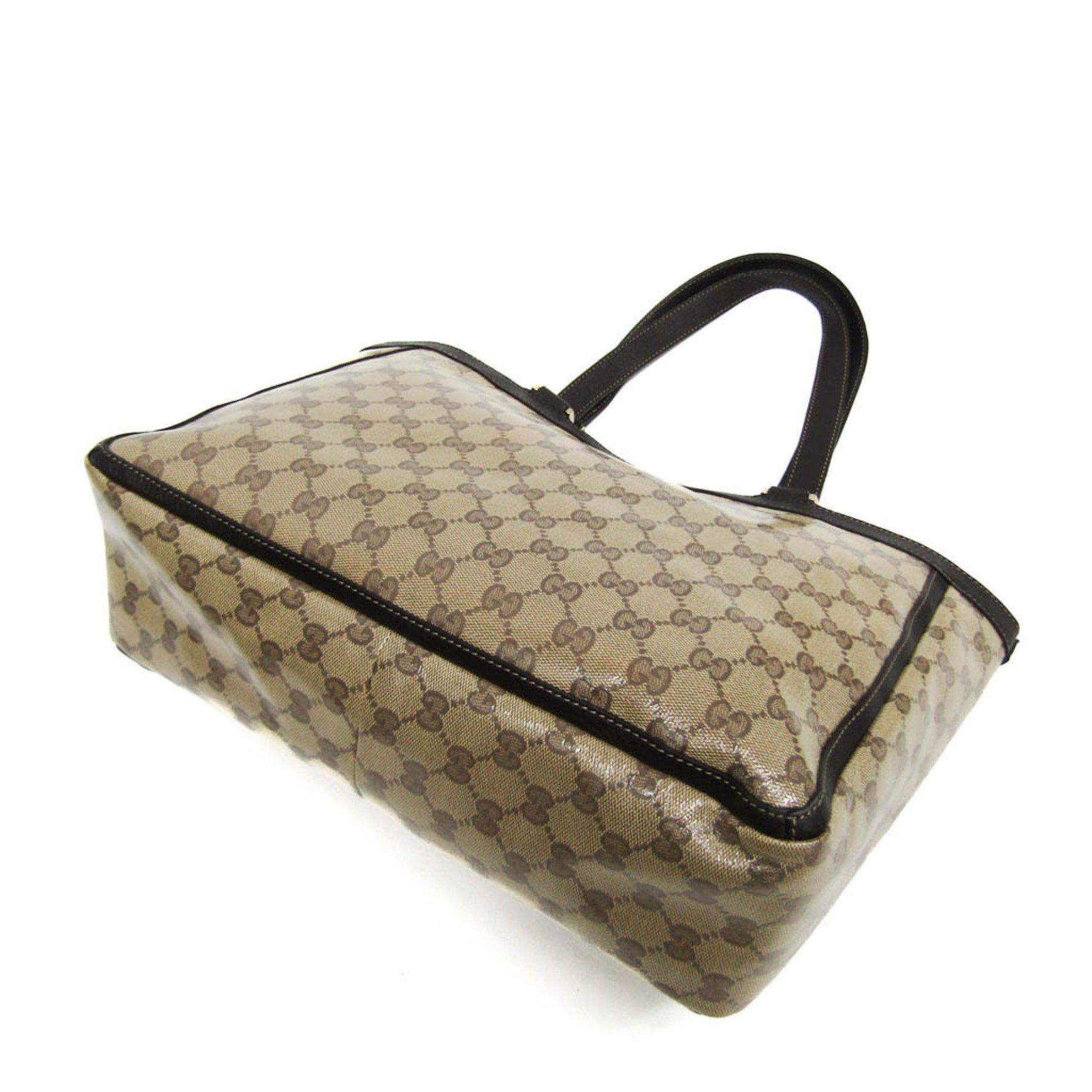 Gucci GG Crystal Leather,PVC Tote Bag Beige,Dark Brown