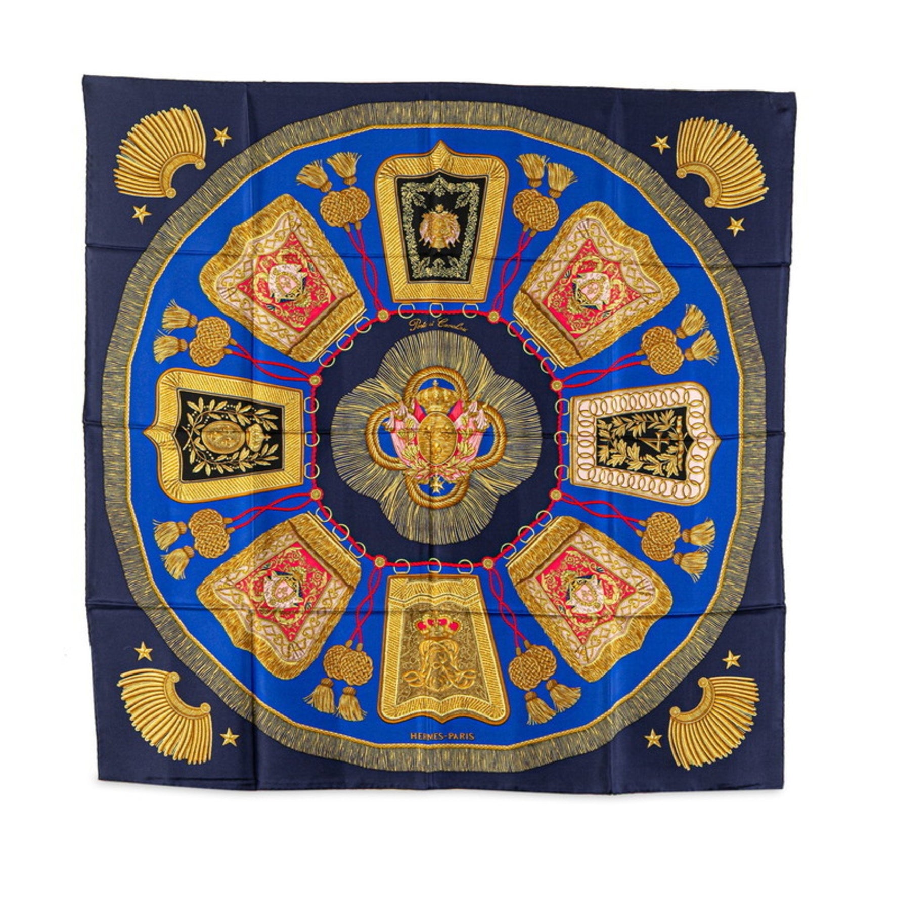Hermes Hermès Carré 90 Poste et Cavalerie Saber-Decorated Scarf, Blue Multicolor Silk