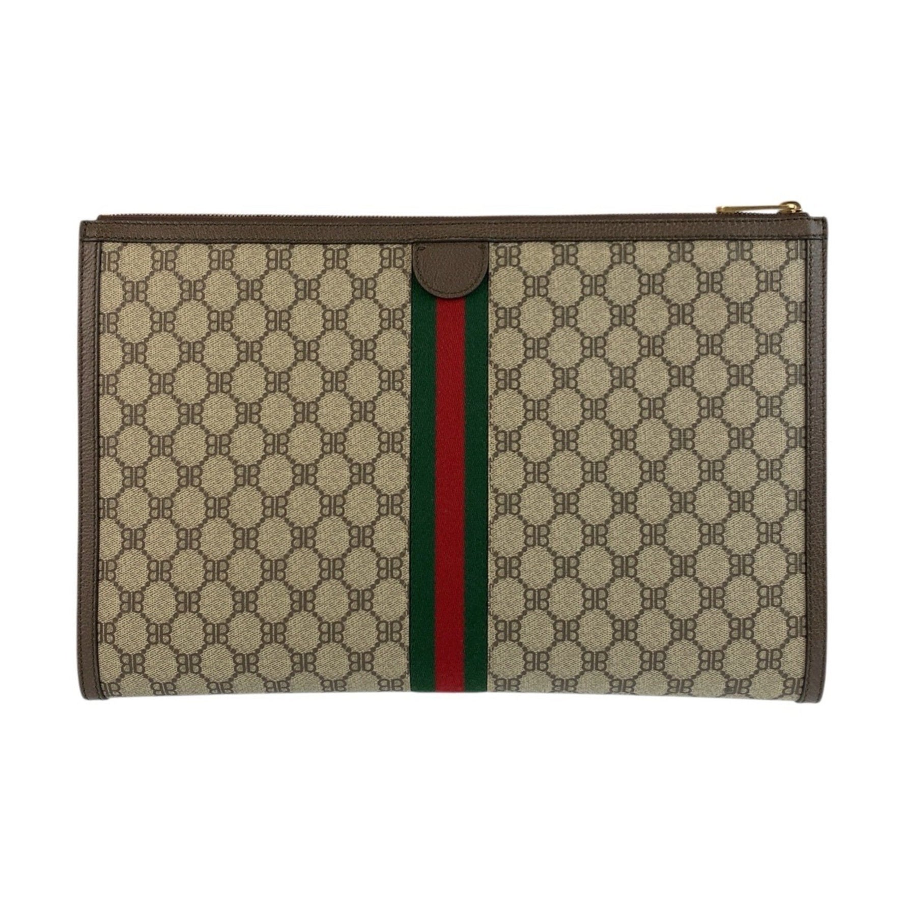 BALENCIAGA GUCCI collaboration The Hacker Project Beige Brown Gold hardware GG Supreme canvas Leather Clutch bag Second case
