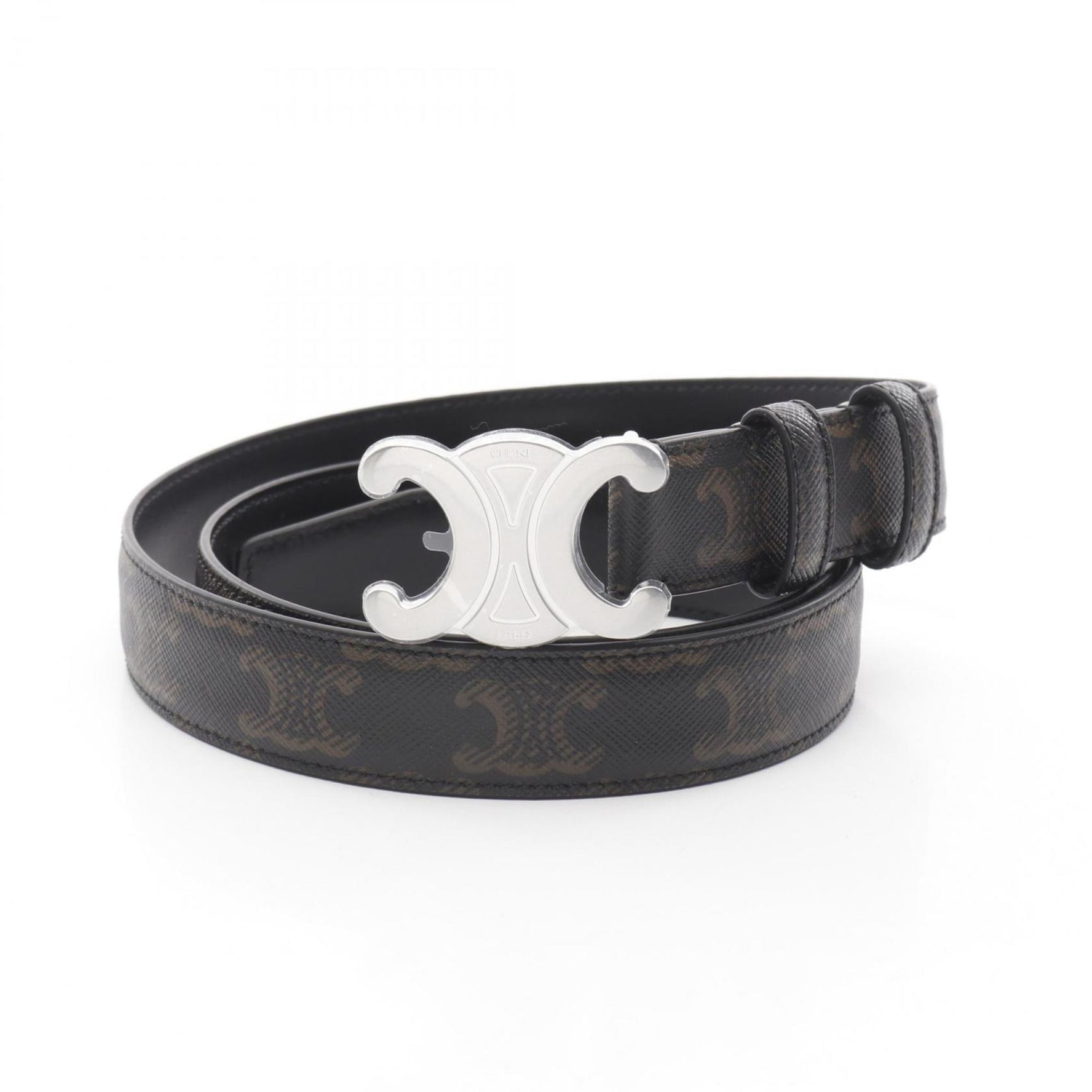 CELINE Medium Triomphe Belt Clothing Leather Black Brown