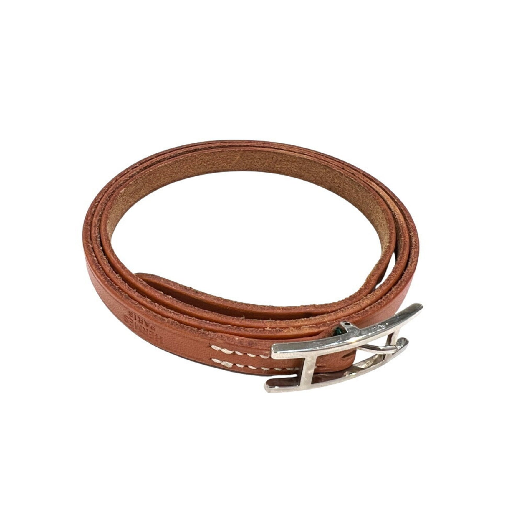 HERMES Api Double Tour Bracelet, Triple Choker, Brown, Men's and
