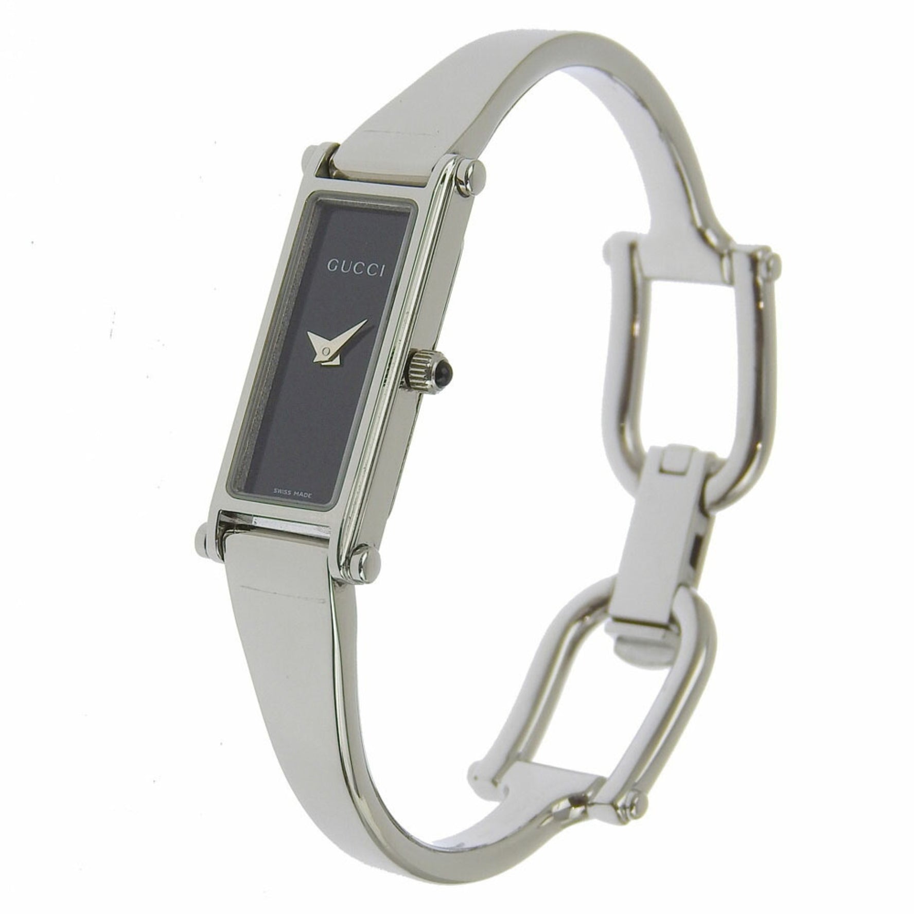 Gucci Bangle Watch Stainless Steel Quartz Analog Display Black Dial