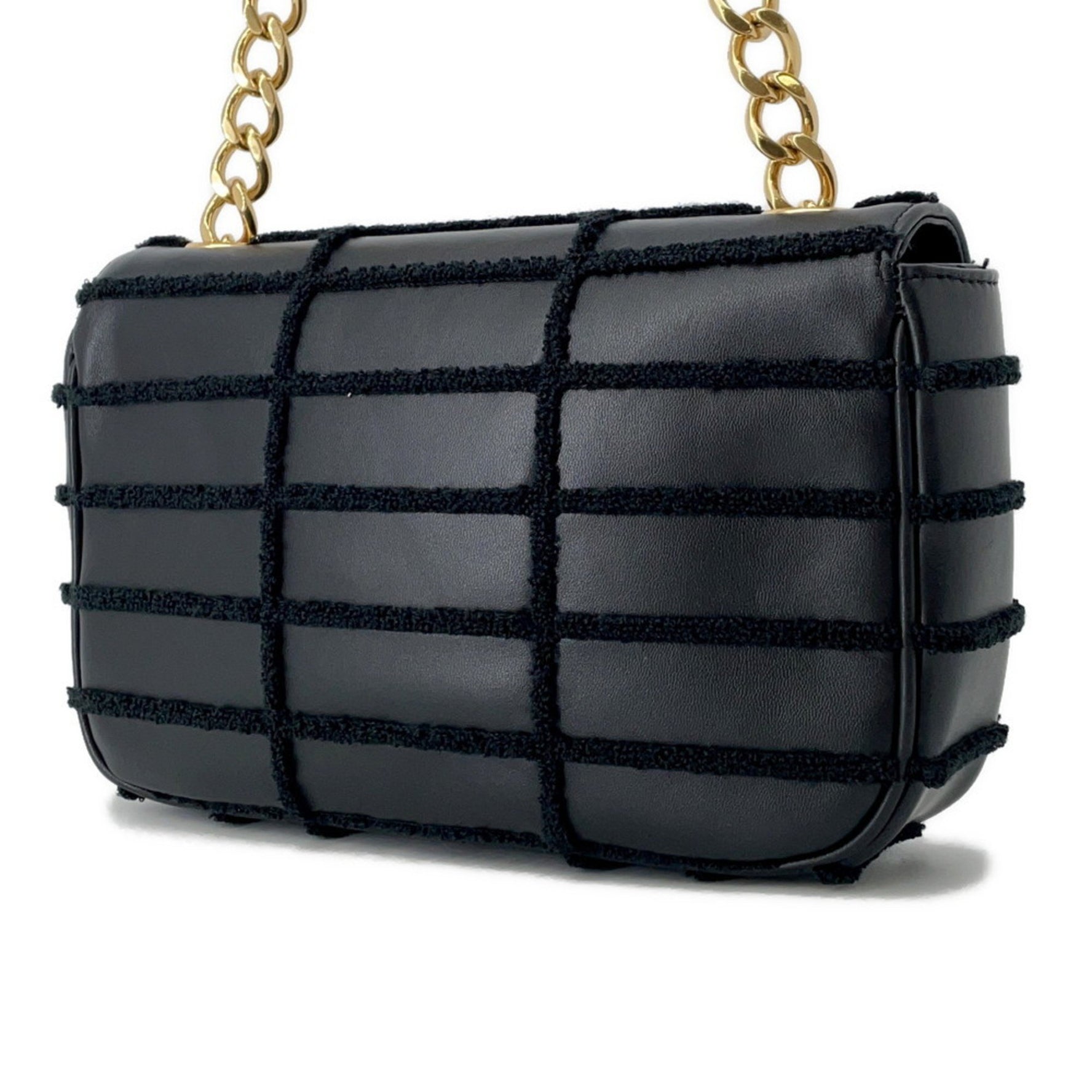 Celine Chain Shoulder Bag in Monochrome Leather and Pile -