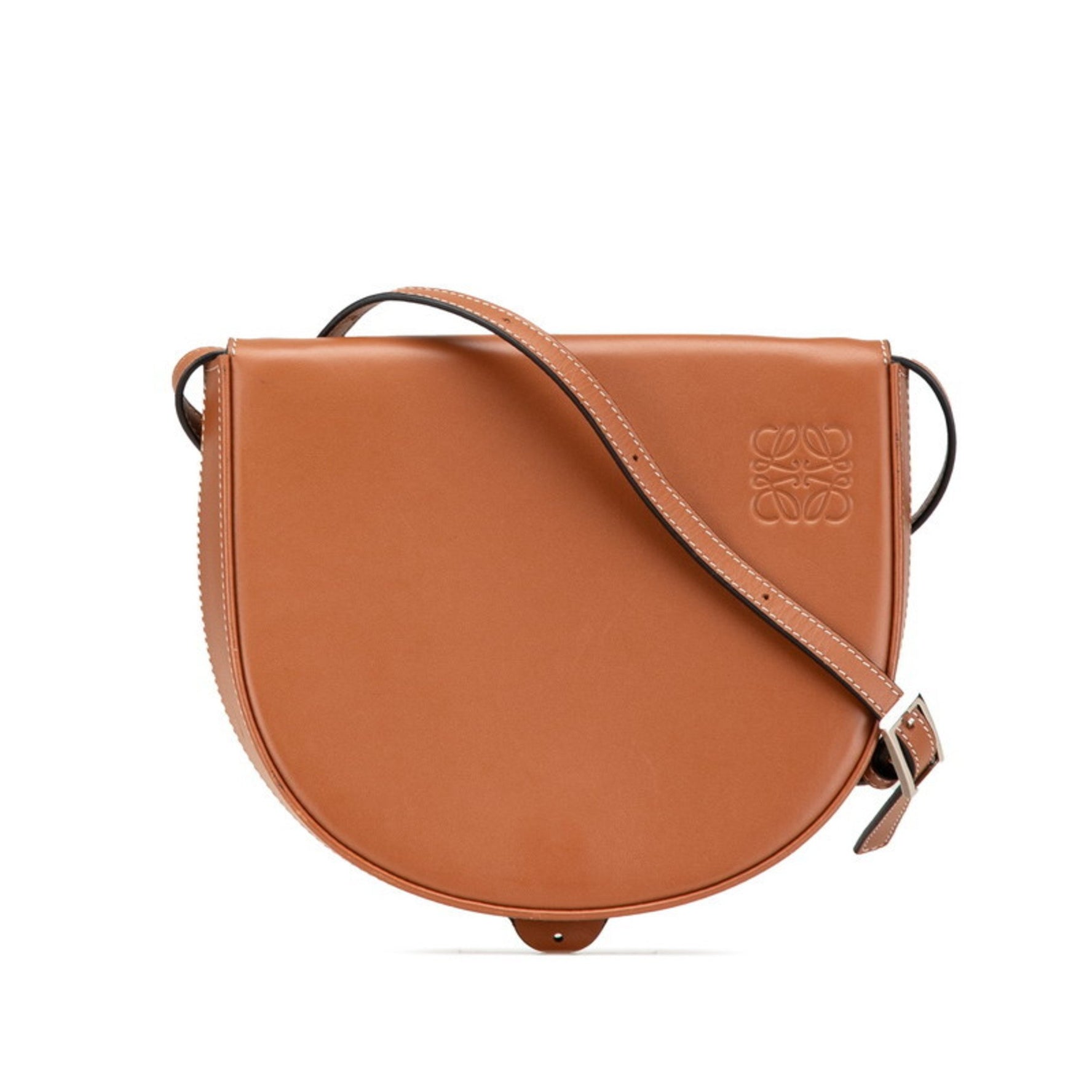 LOEWE Anagram Heel Pouch Crossbody Shoulder Bag in Tan and Leather