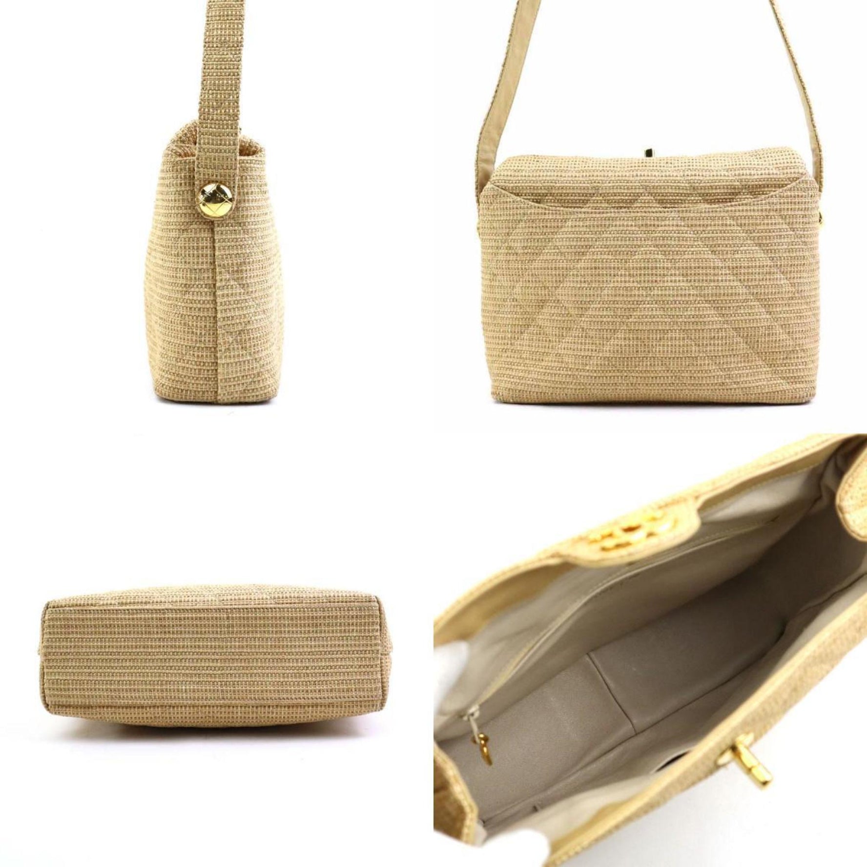 CHANEL Shoulder Bag Raffia Gold
