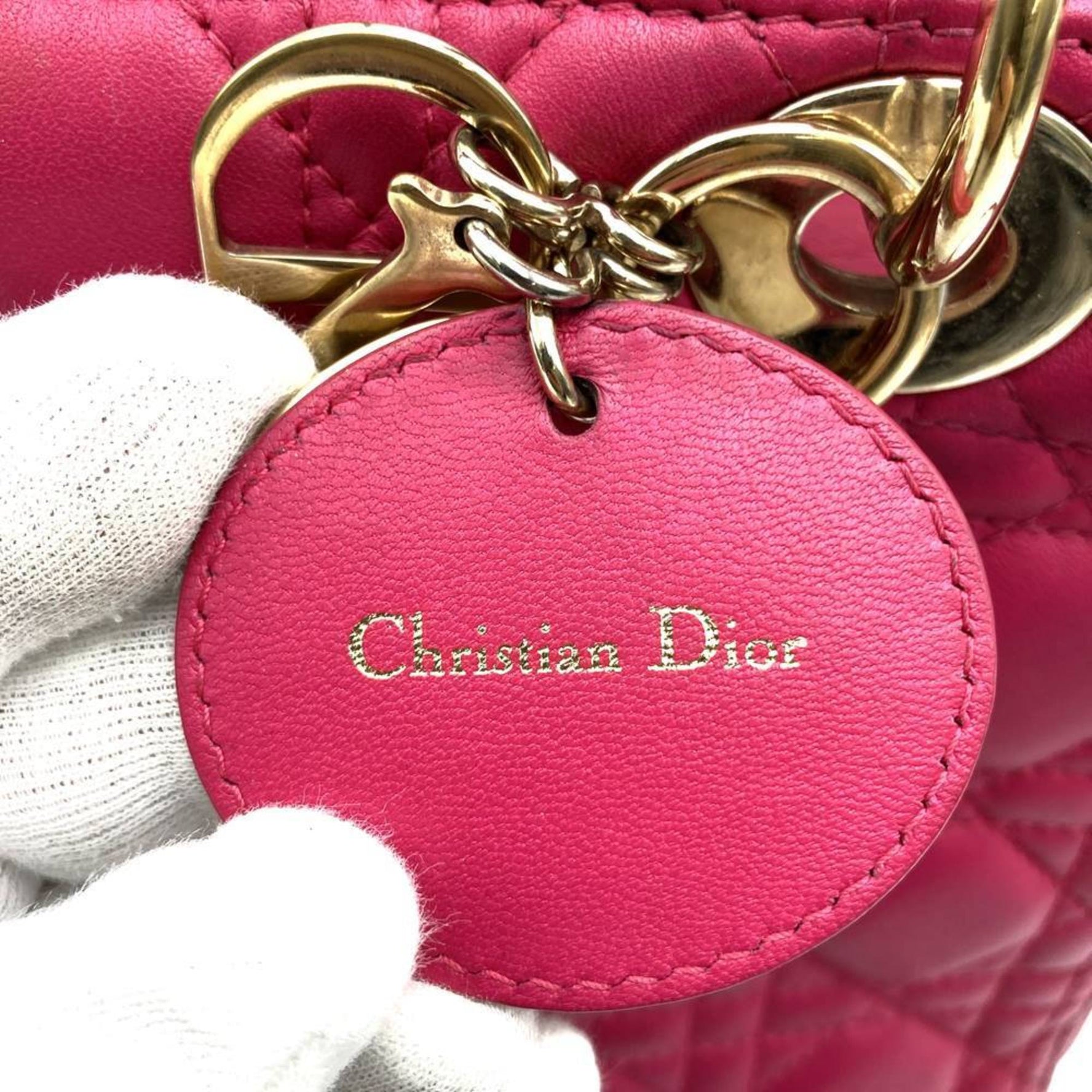 Christian Dior Dior Lady Medium Shoulder Bag Handbag Leather
