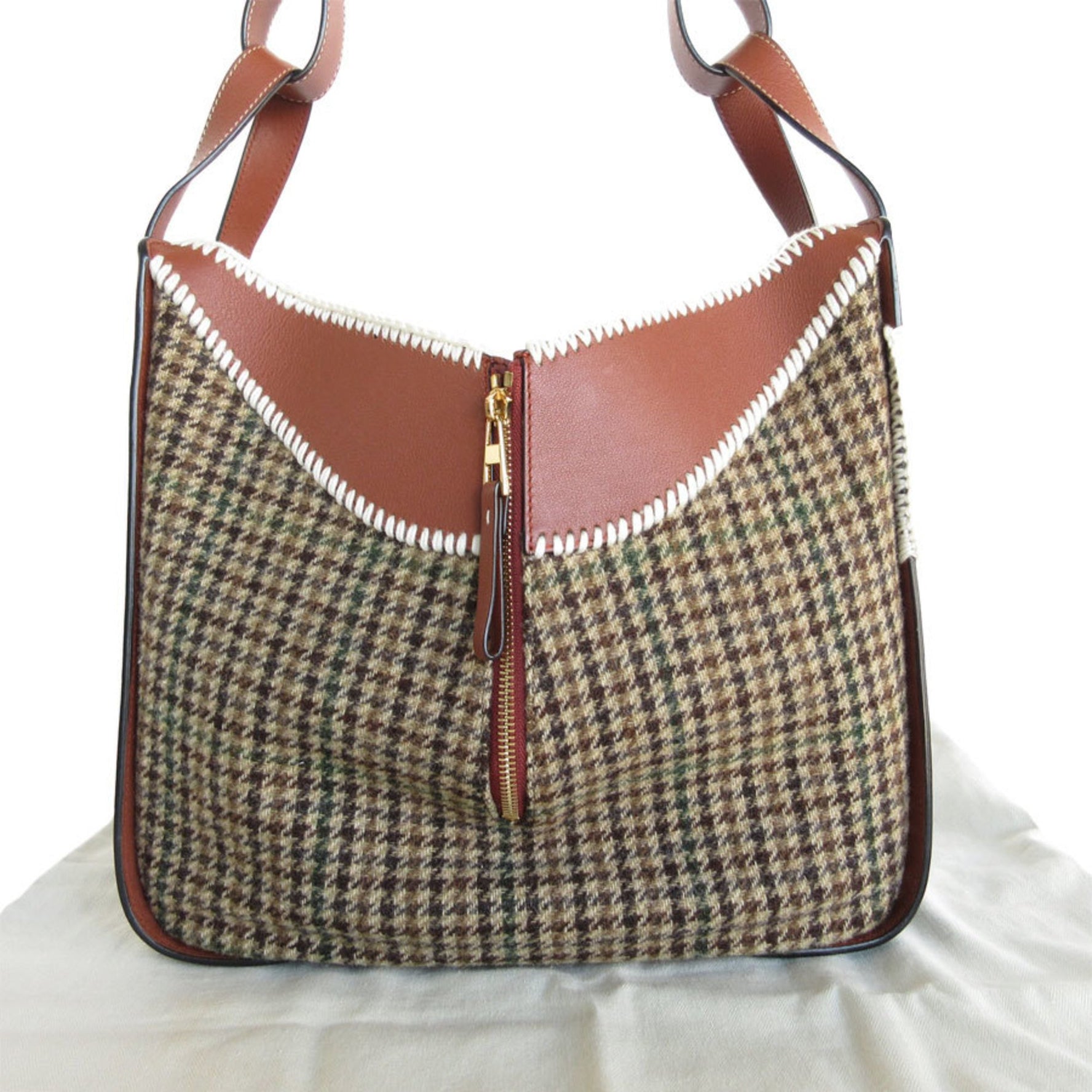 LOEWE handbag shoulder bag hammock leather wool dark green brown gold ladies