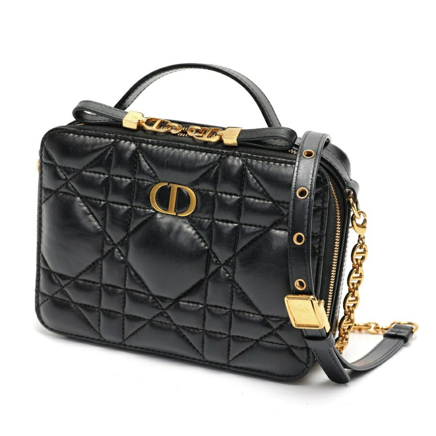 Christian Dior Dior Caro Box Bag Shoulder Macrocannage Quilted Calf Leather