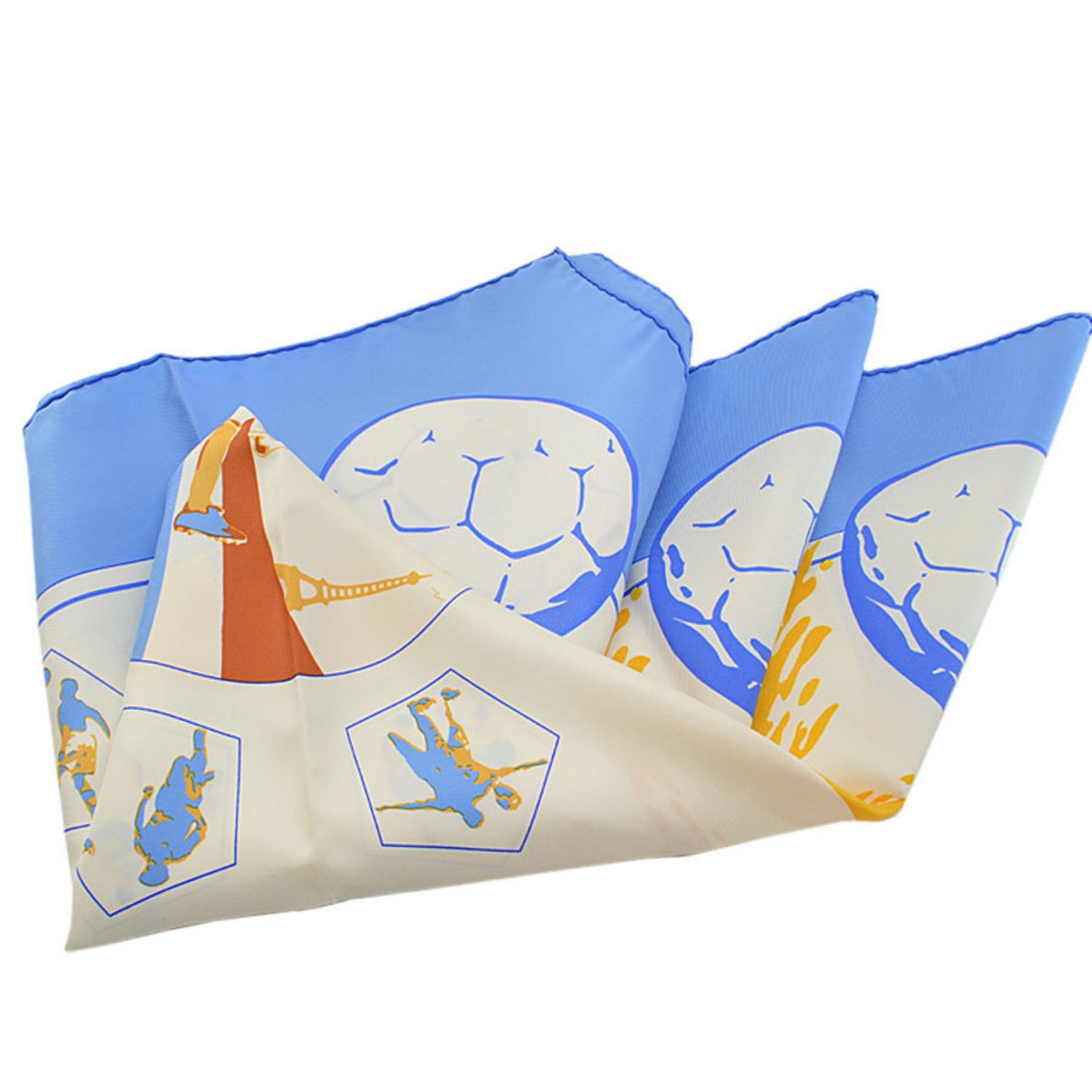 Hermes Scarf Carre 90 Vive les champions! Viva Champion Blue White Multi Silk Ladies