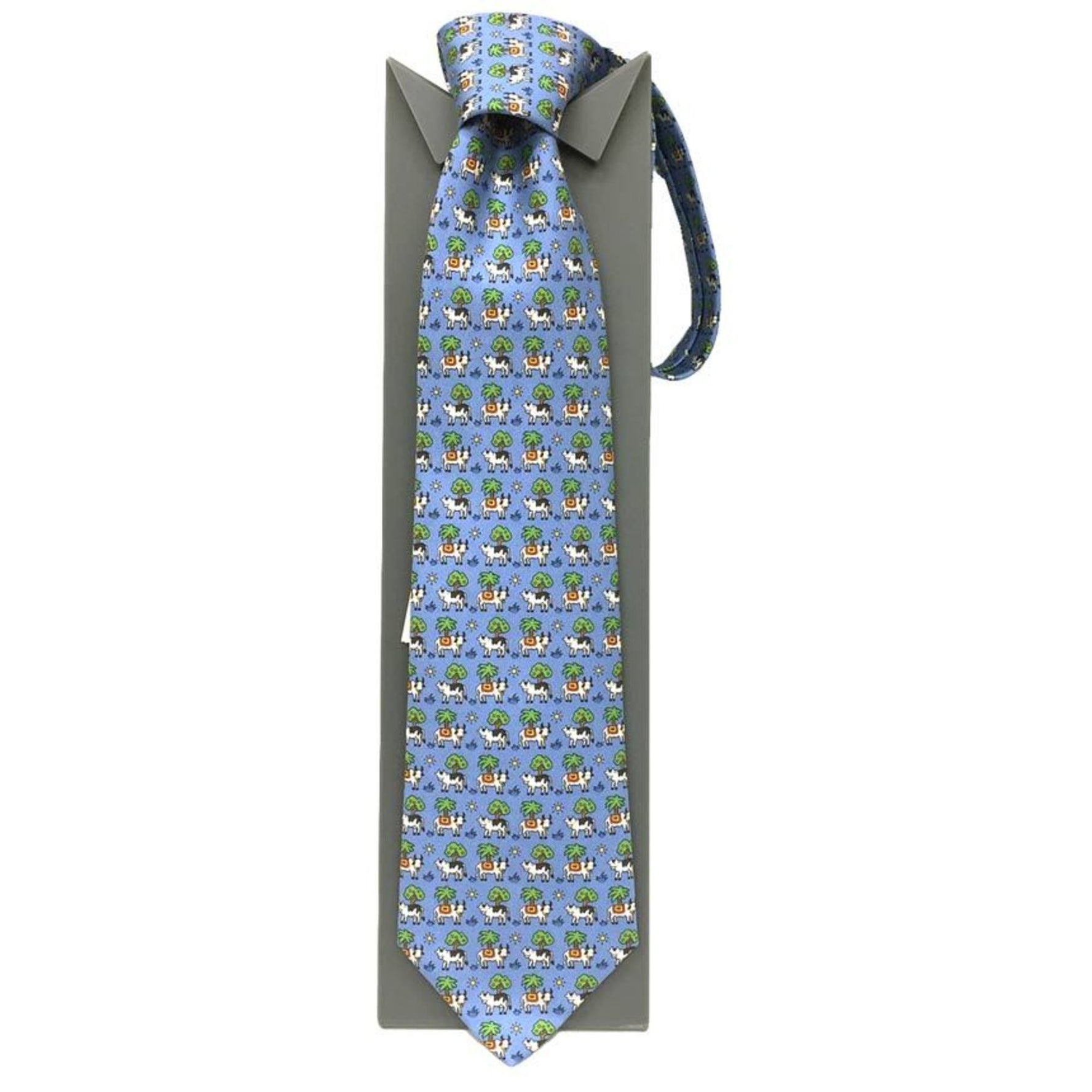 Hermes Tie COWTIE Cow Silk Light Blue