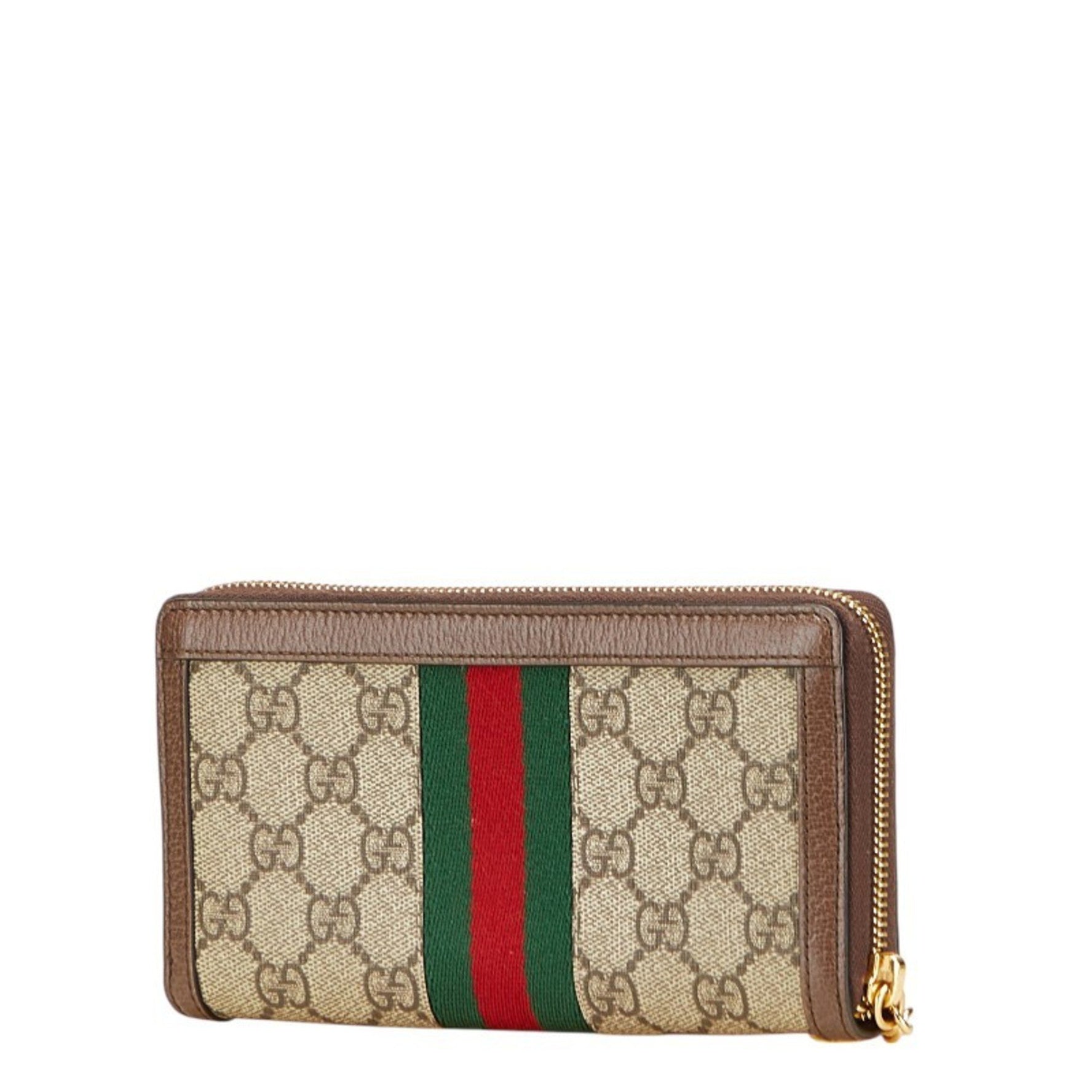 Gucci GG Supreme Sherry Line Ophidia Round Zip Long Wallet Beige Brown Leather