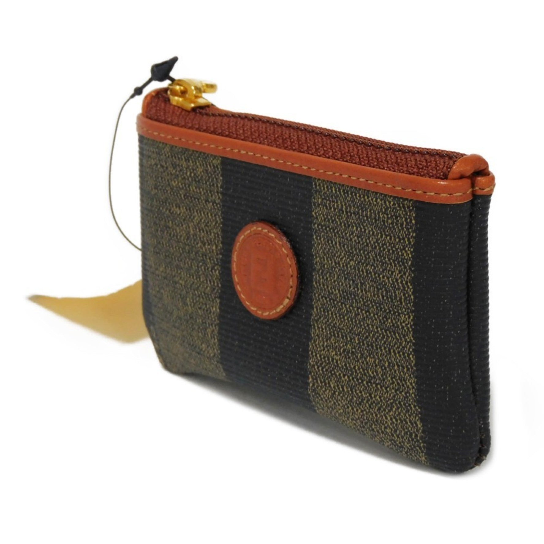 FENDI Coin Case Old Pecan Purse Stripe Brown Key Ring FF Fabric Kaiiki Men Women