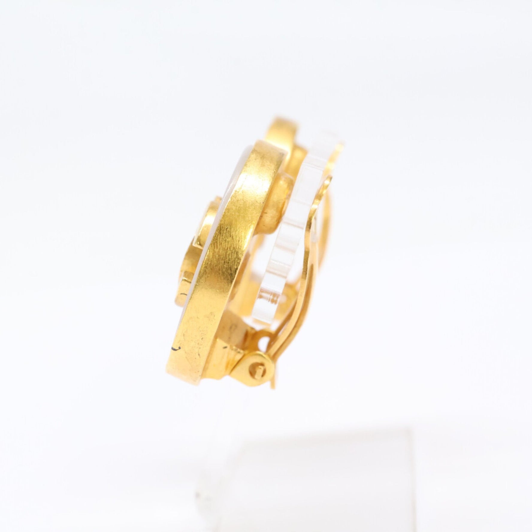 CHANEL Coco Mark Shell Circle Earrings, Gold and White