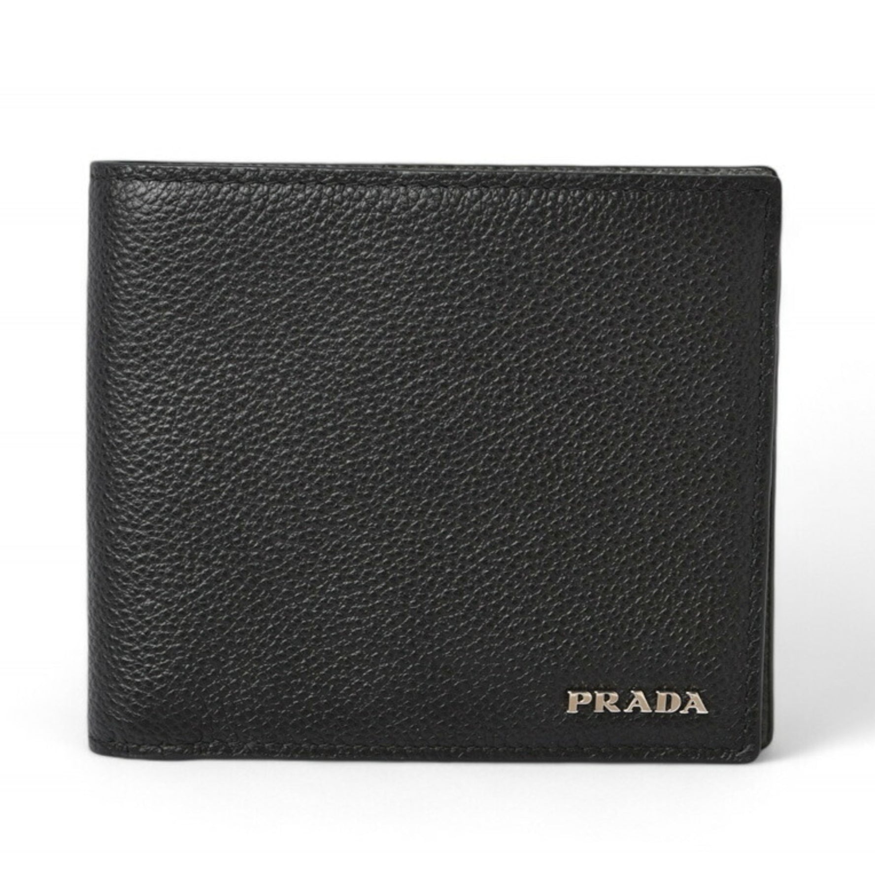 PRADA Wallet with Billfold Embossed Leather Black Grey