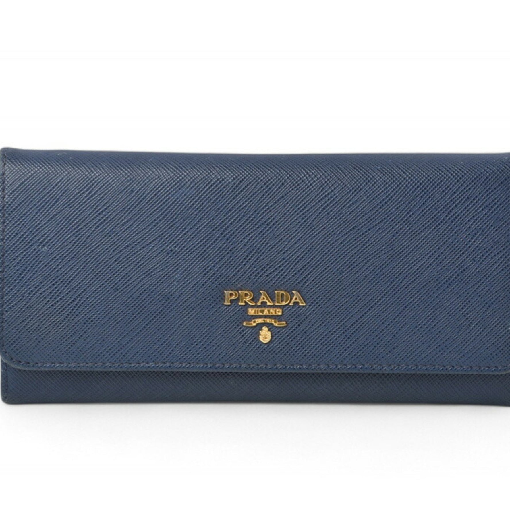 PRADA Wallet Long Pass 1MH132 BLUETTE Blue SAFFIANO METAL Embossed Leather