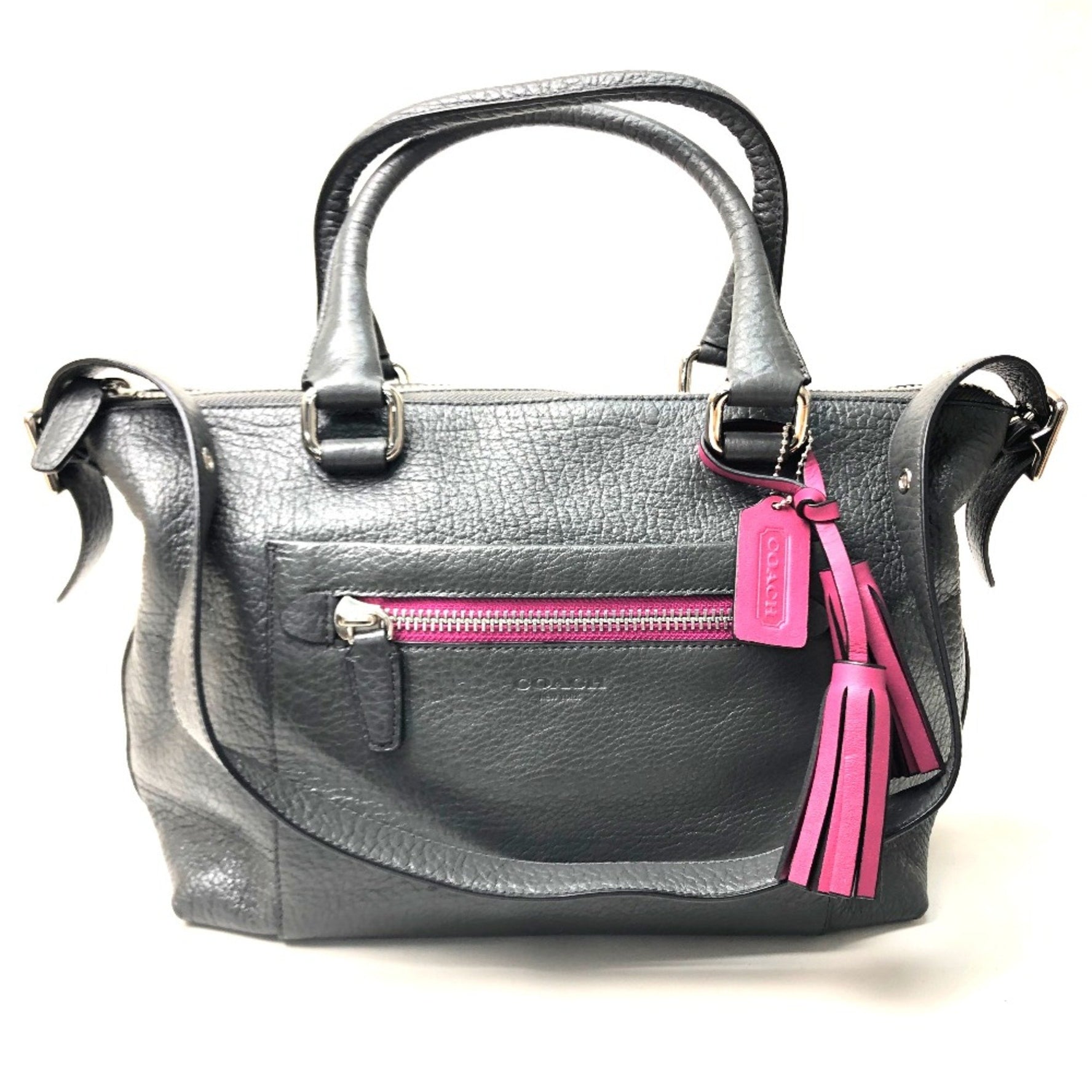 coach Textured legacy Bag Shoulder Bag Charcoal Fuchsia pink
