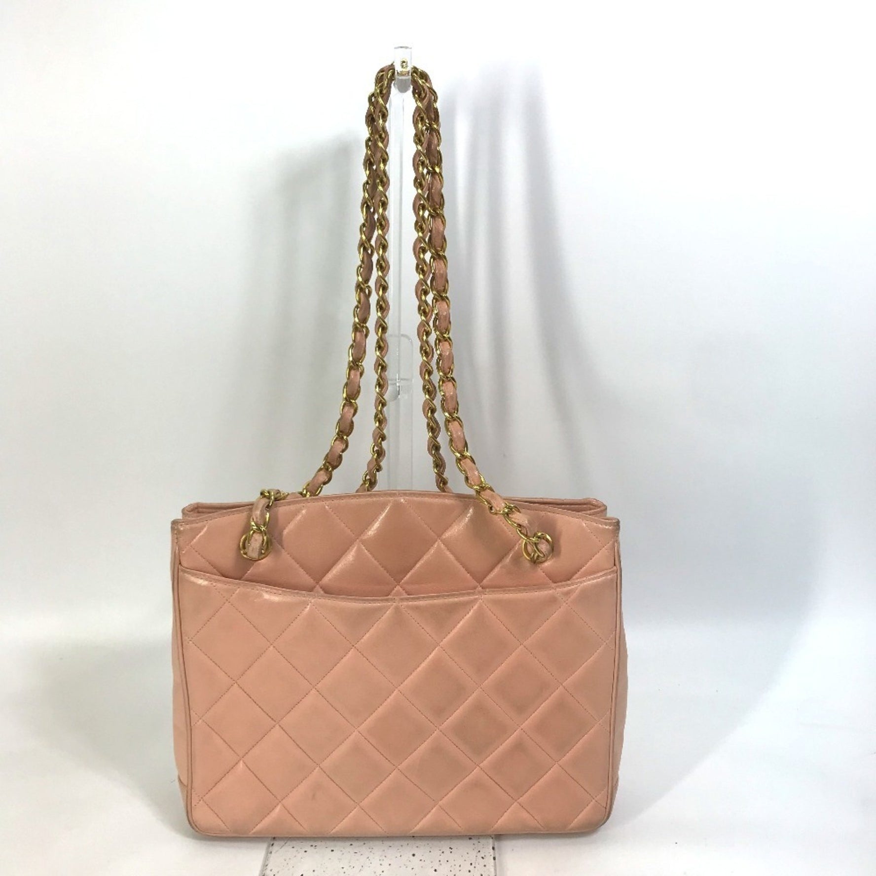 CHANEL CC Coco Mark Matelasse Quilted Chain Tote Bag Shoulder Lambskin