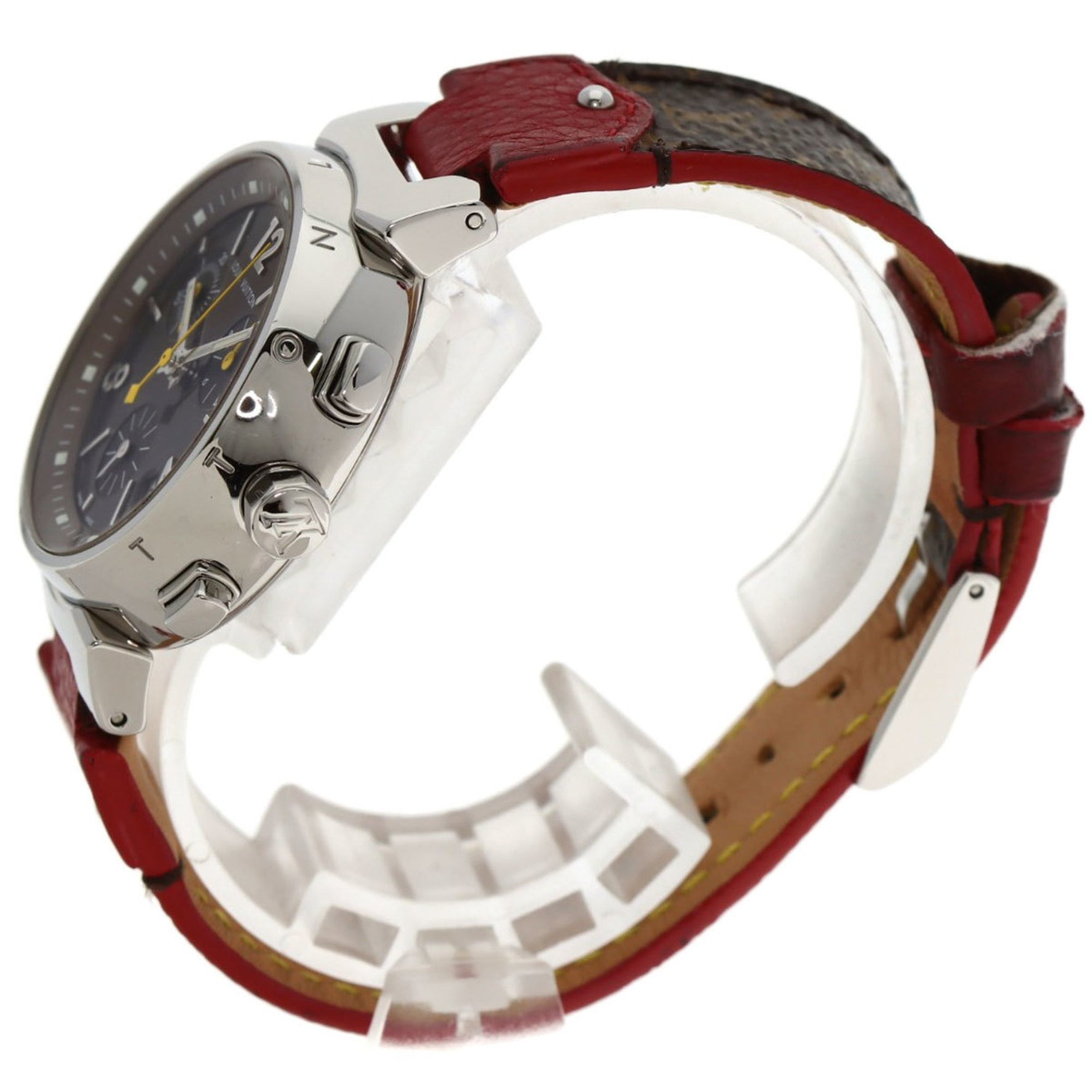 Louis Vuitton Tambour Chronograph Watch, Stainless Steel and Leather