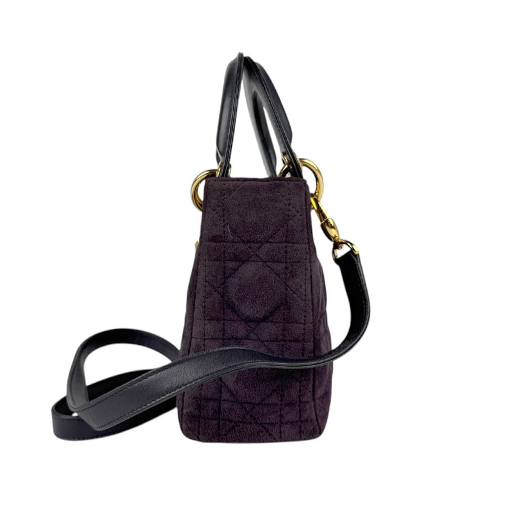 Christian Dior handbag shoulder bag Lady suede leather purple black gold