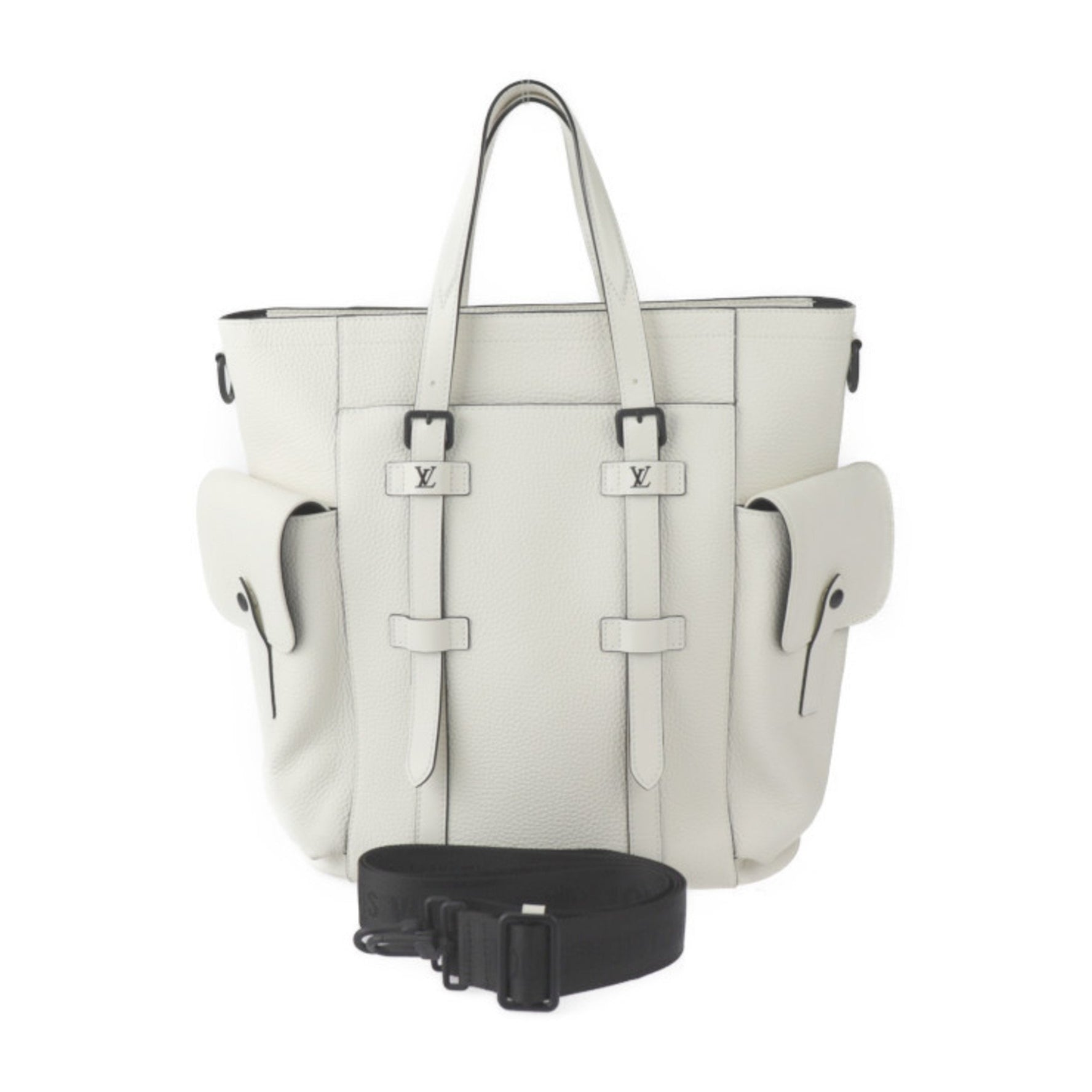 Louis Vuitton Christopher Tote Bag Taurillon Leather Blanc White Matte Black Hardware Shoulder