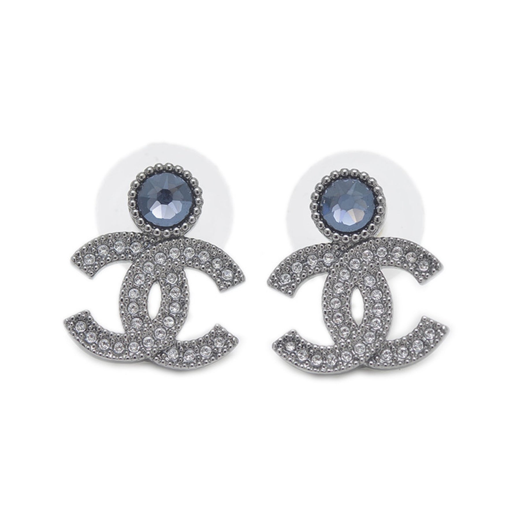Chanel Coco Mark Earrings with Rhinestones, Metallic