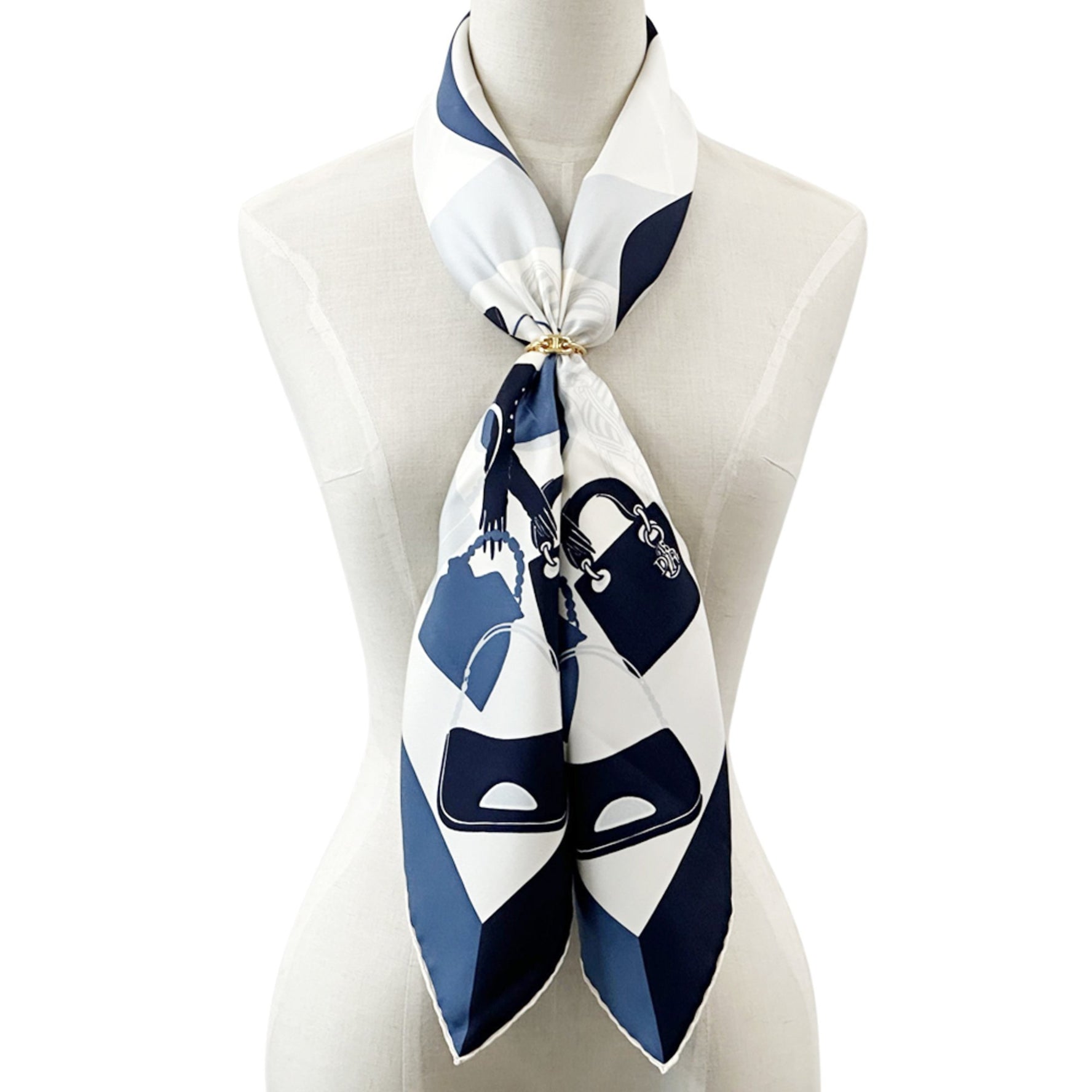 Christian Dior Dior Scarf, Silk, Blue and Ivory, Logo, Bag Pattern