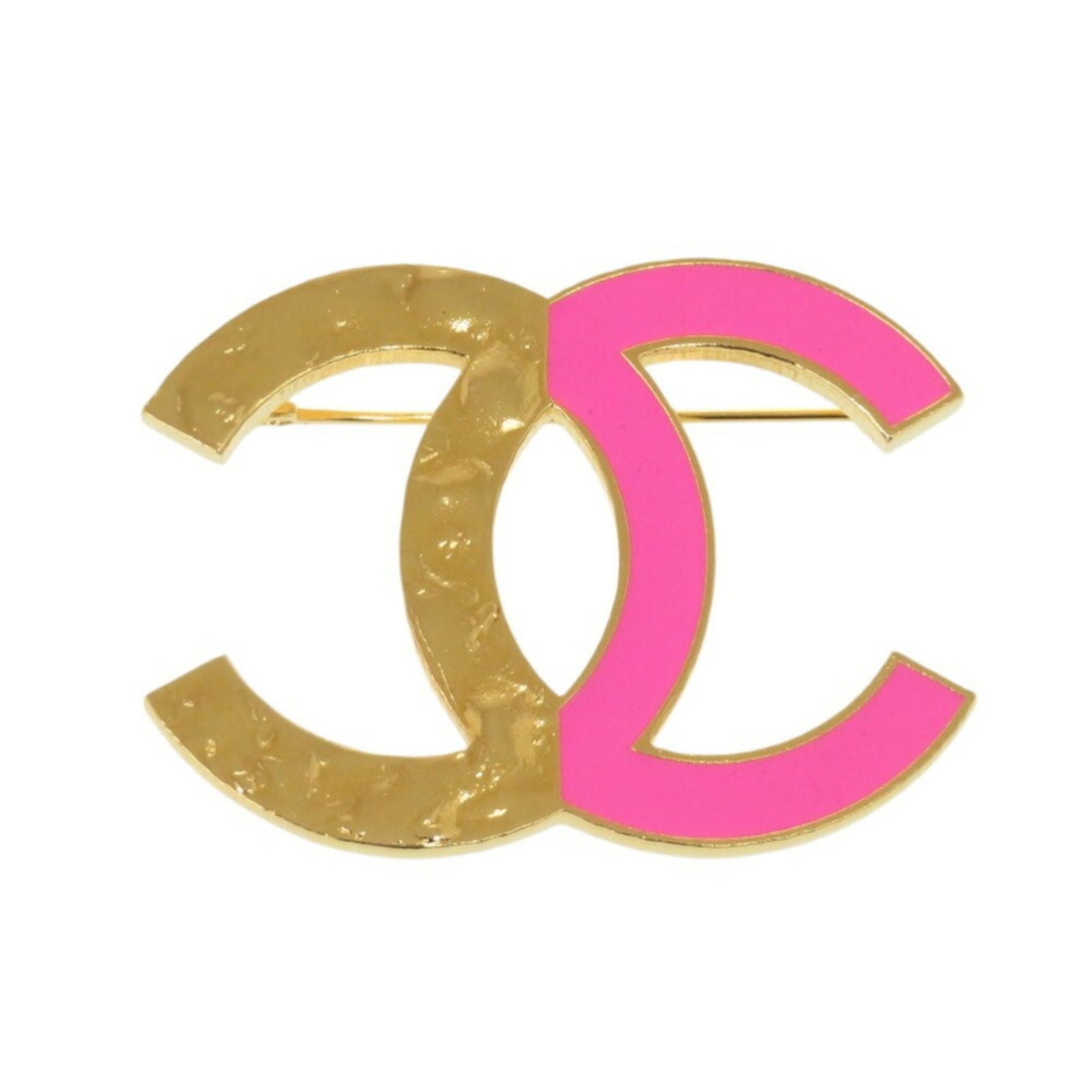 Chanel Bicolor Coco Mark Metal Gold Pink Brooch
