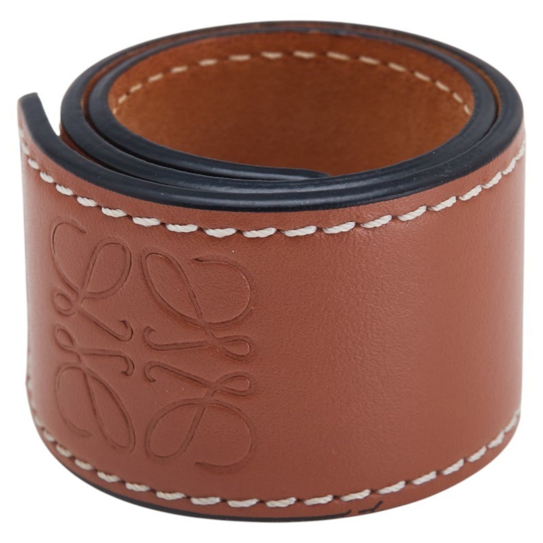 LOEWE Anagram Small Slap Bracelet in Tan and Leather