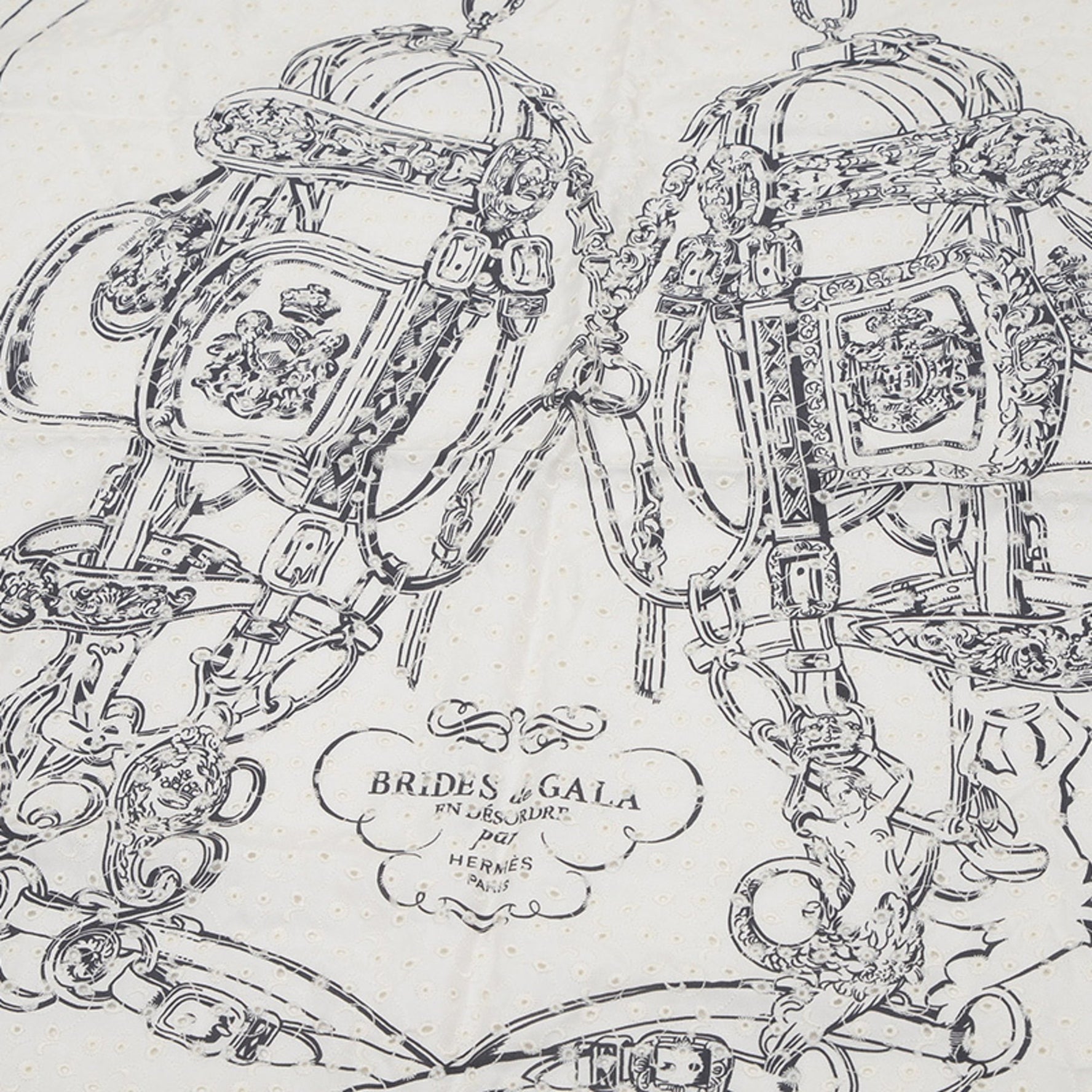 Hermes Carre 70 Scarf/Muffler BRIDES de GALA FINESS English Embroidery White Black