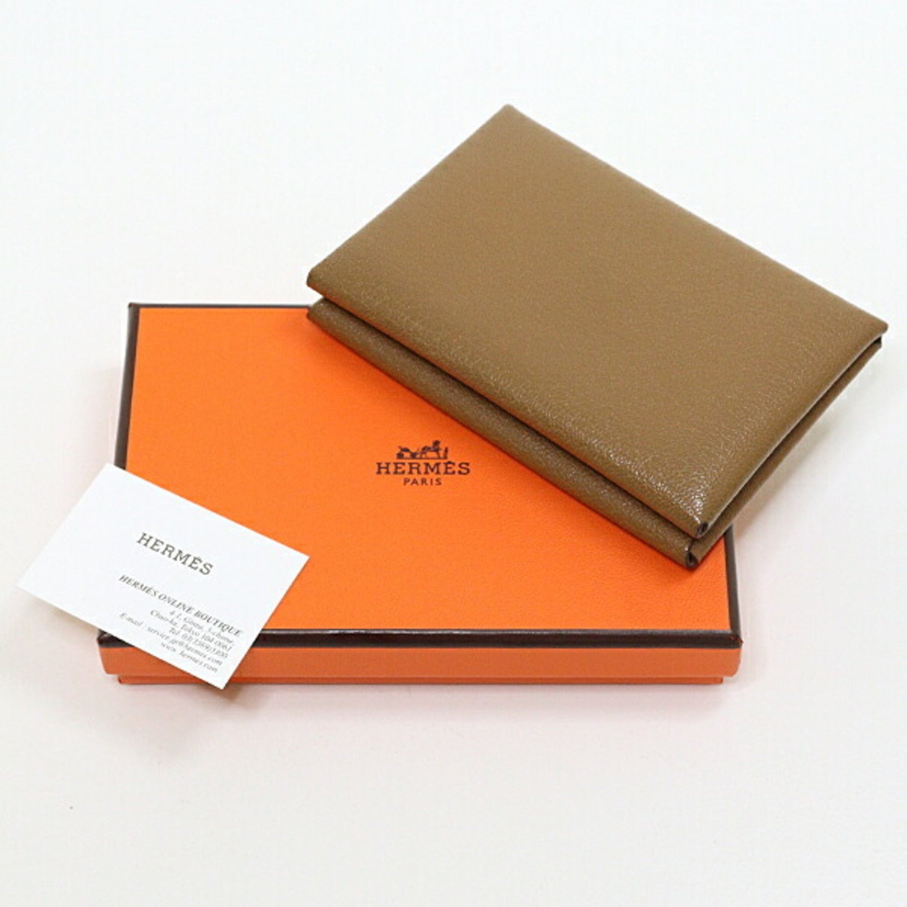 Hermes Calvi Duo Card Case Gold Chevre W Stamp Coin