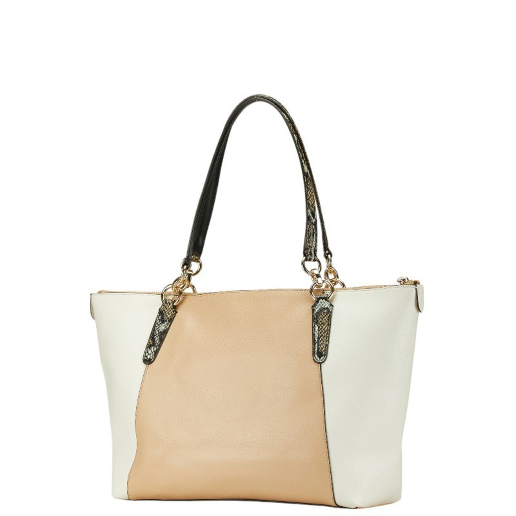 Coach Tote Bag Shoulder Beige White Leather
