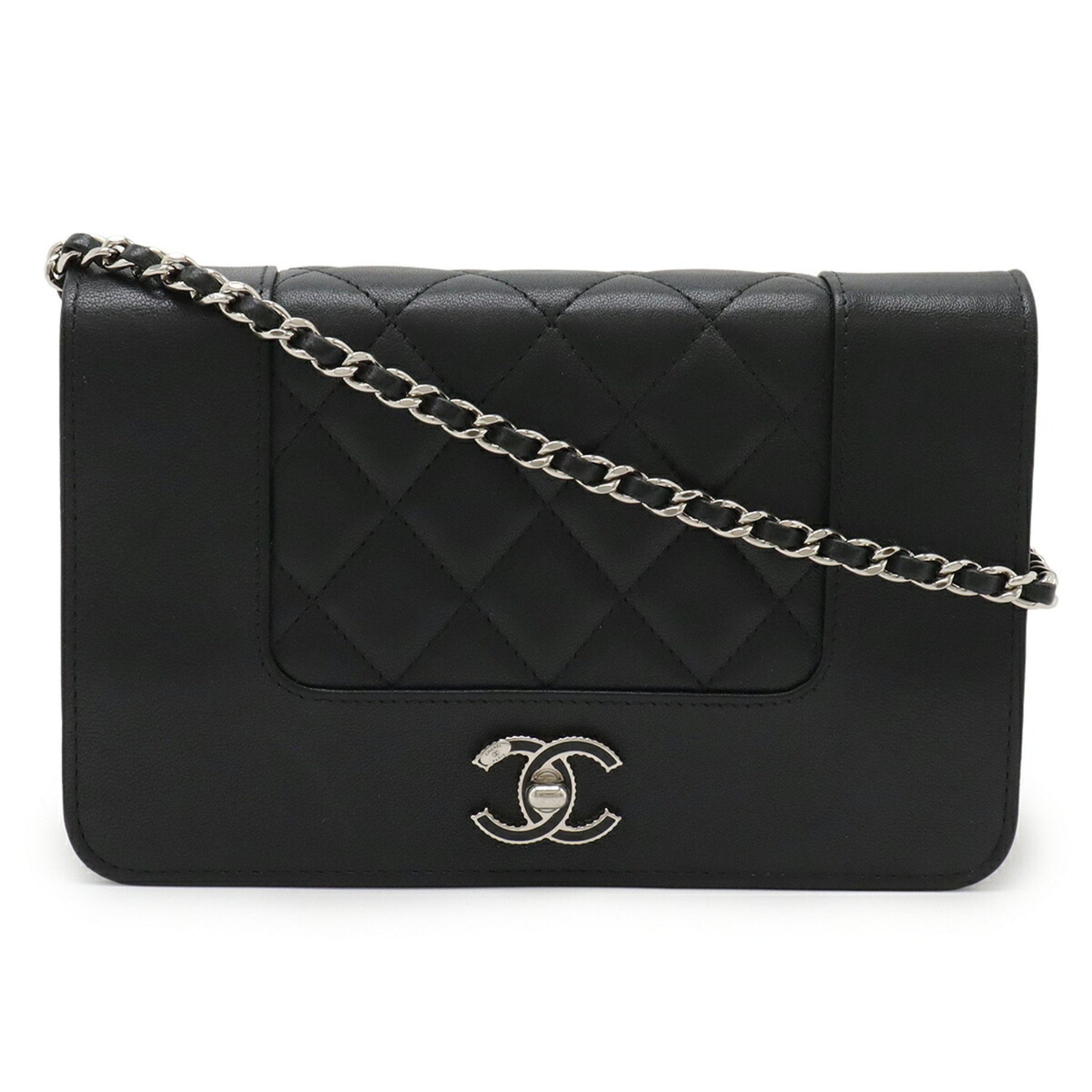 CHANEL Mademoiselle Matelasse Chain Wallet Shoulder Bag Pochette Leather