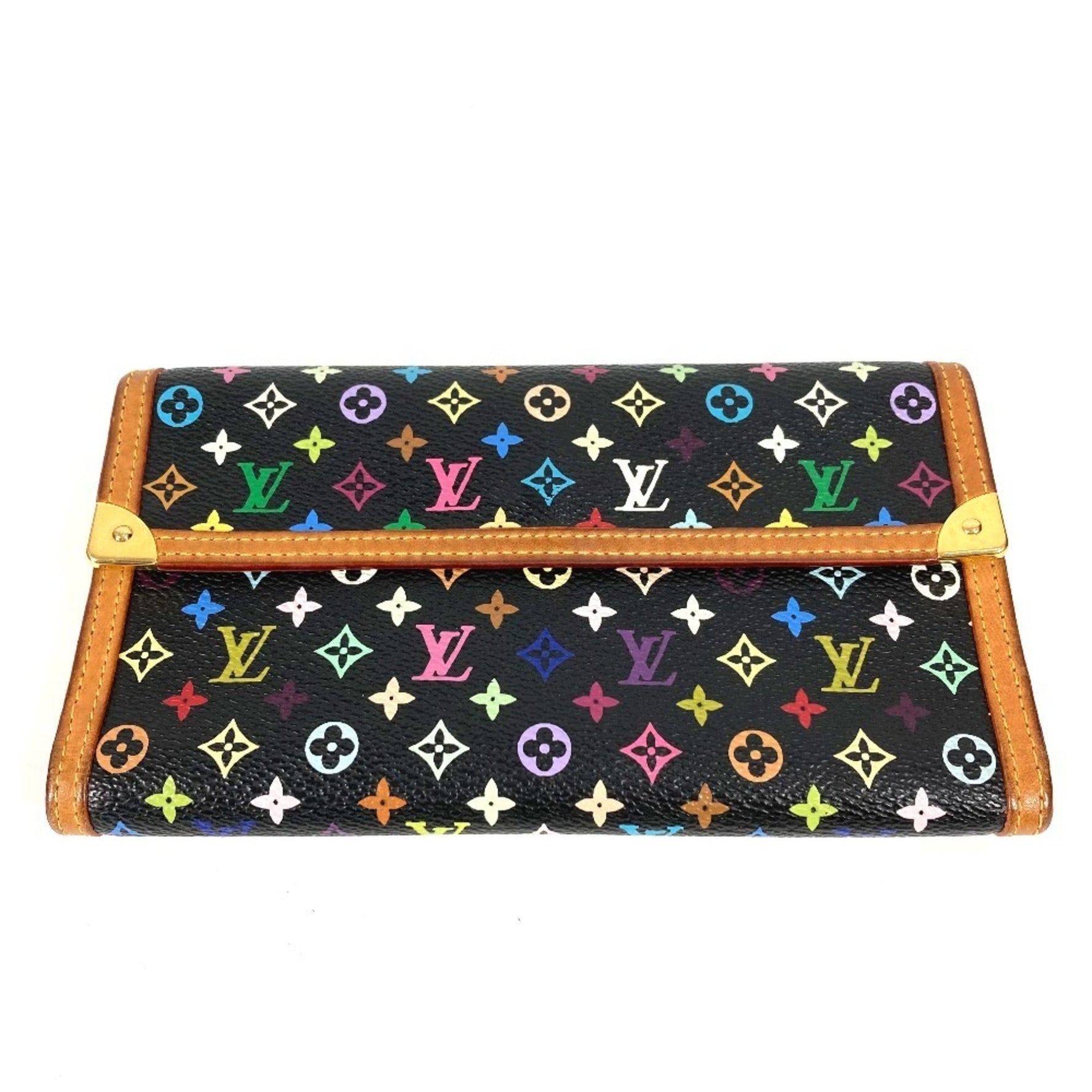 Louis Vuitton Monogram Multicolor Porte Tresor International Long Wallet Tri-fold Canvas Men's Noir Black