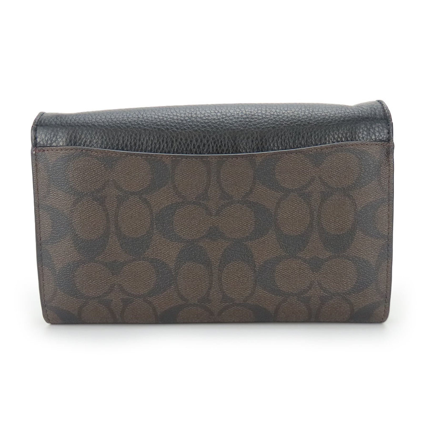 Coach Shoulder Bag Signature Leather Black Dark Brown Clutch Chain Wallet